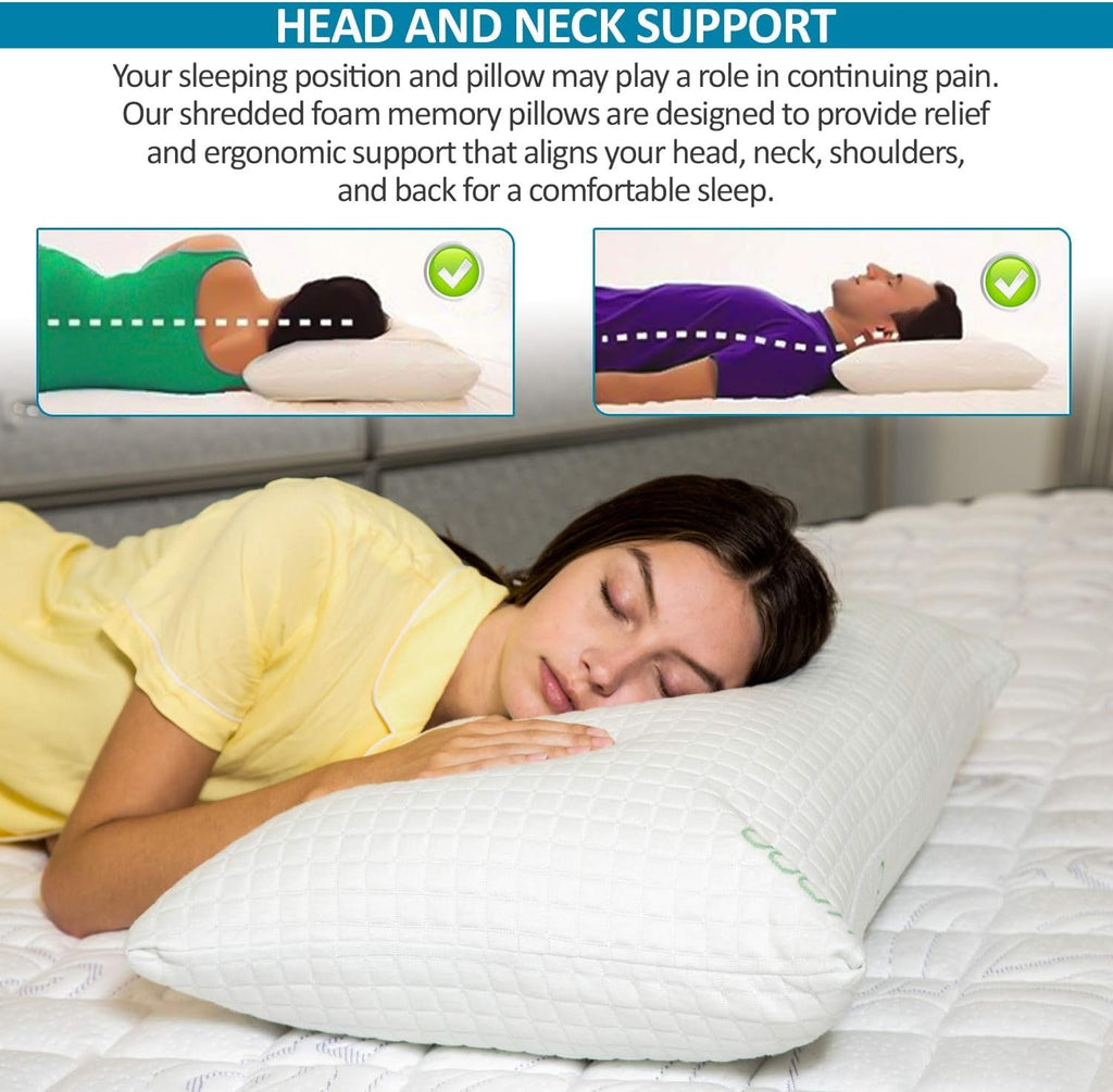 Ergonomic Memory Foam Queen Size Bamboo Pillow, Memory Foam Bed Pillows with Washable Pillowcases, Queen - Hotel Quality Plush Sleeping Pillows Detail