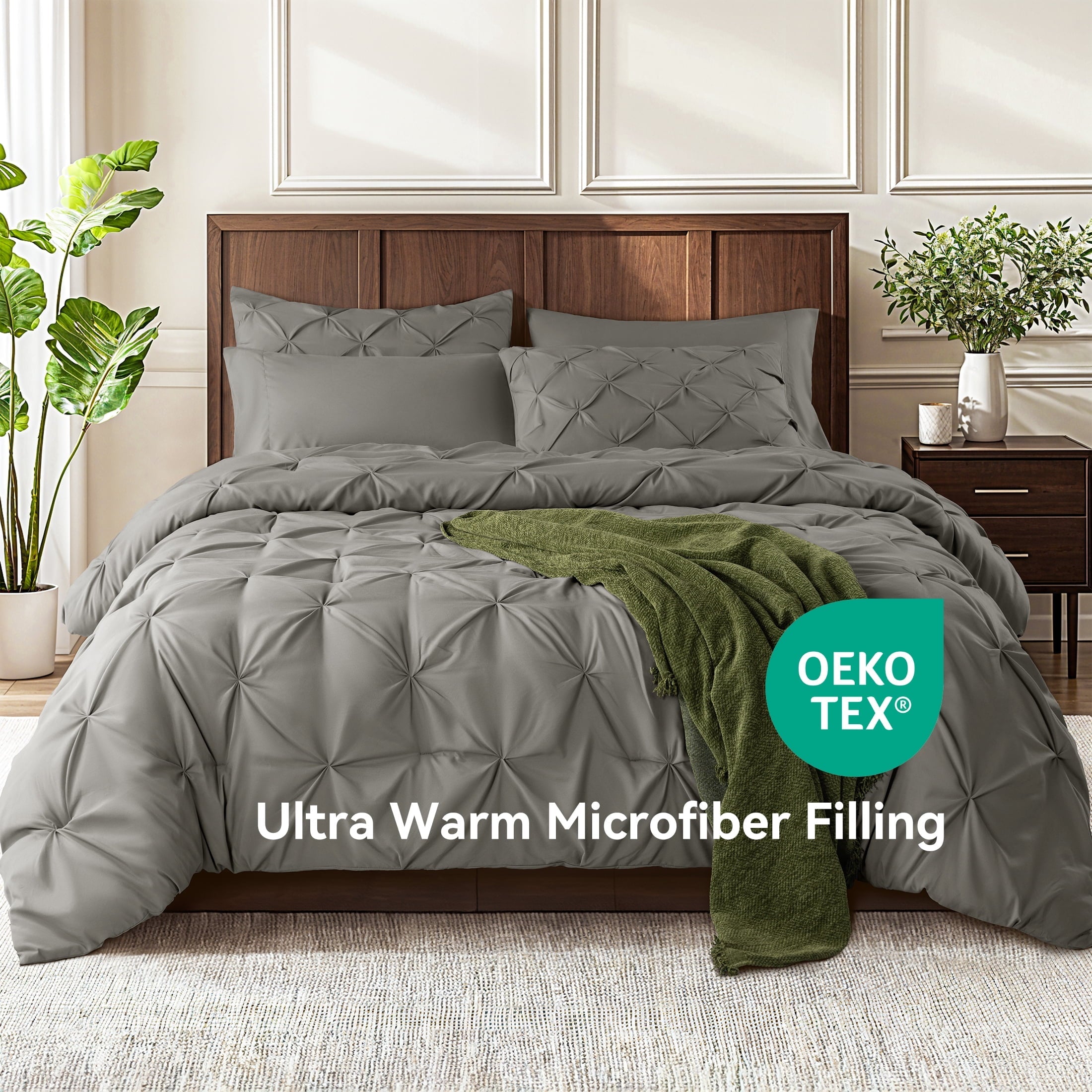 Luxurious Quilted Queen Comforter Set, 7 Pieces Bedding Sets for All Season, Bed in a Bag with Pleated Comforter - Flat Sheet & Fitted ... - Hypoallergenic Ultra-Fluffy Quilt for Winter Detail