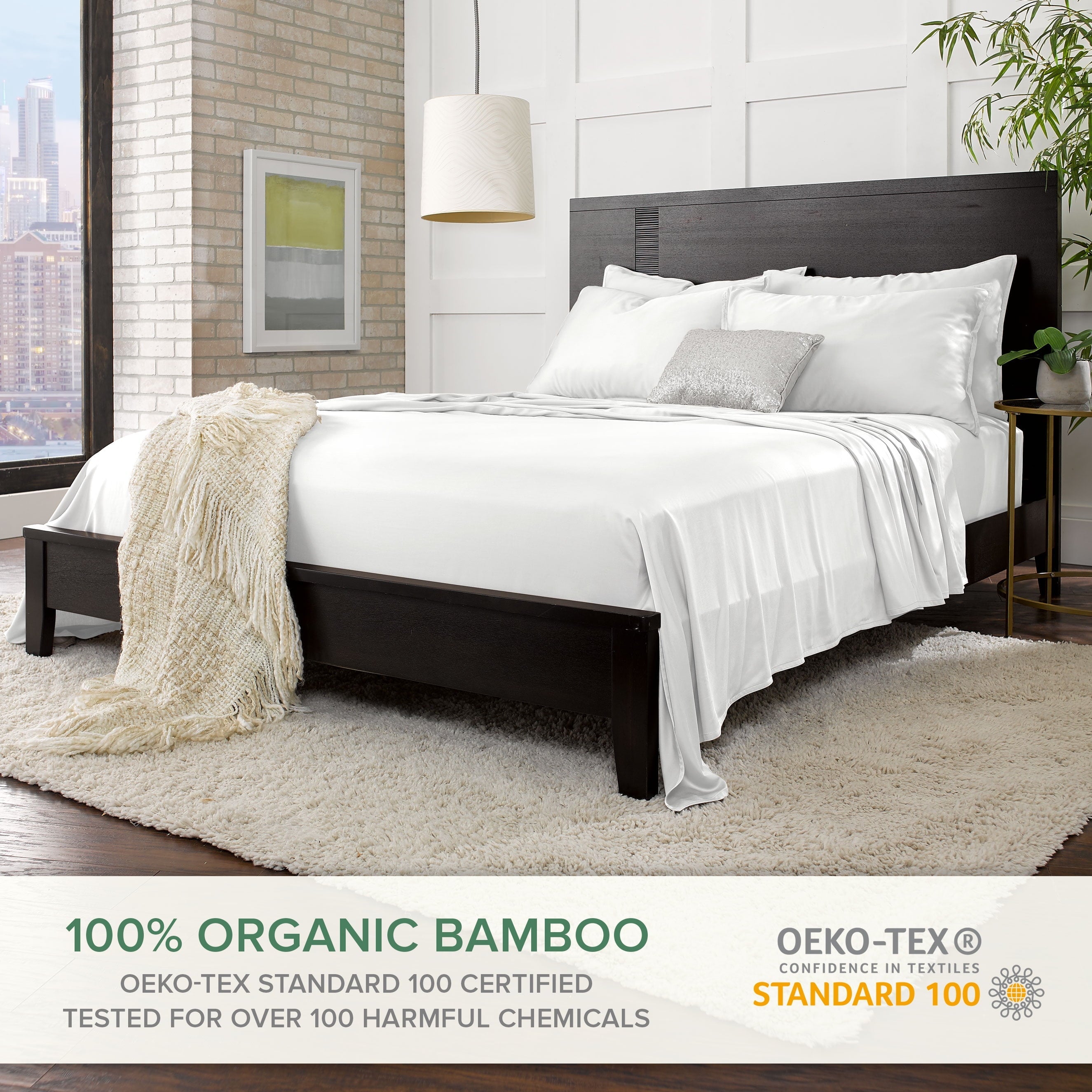 Cooling Sateen Sheets King Size Bed Sheet 4 Piece Set, Genuine 100% Organic Bamboo Viscose, Luxuriously Soft & Cooling, Double Stitc... - Premium Ultra-Soft Pillowcase Pair for Sleeping Detail