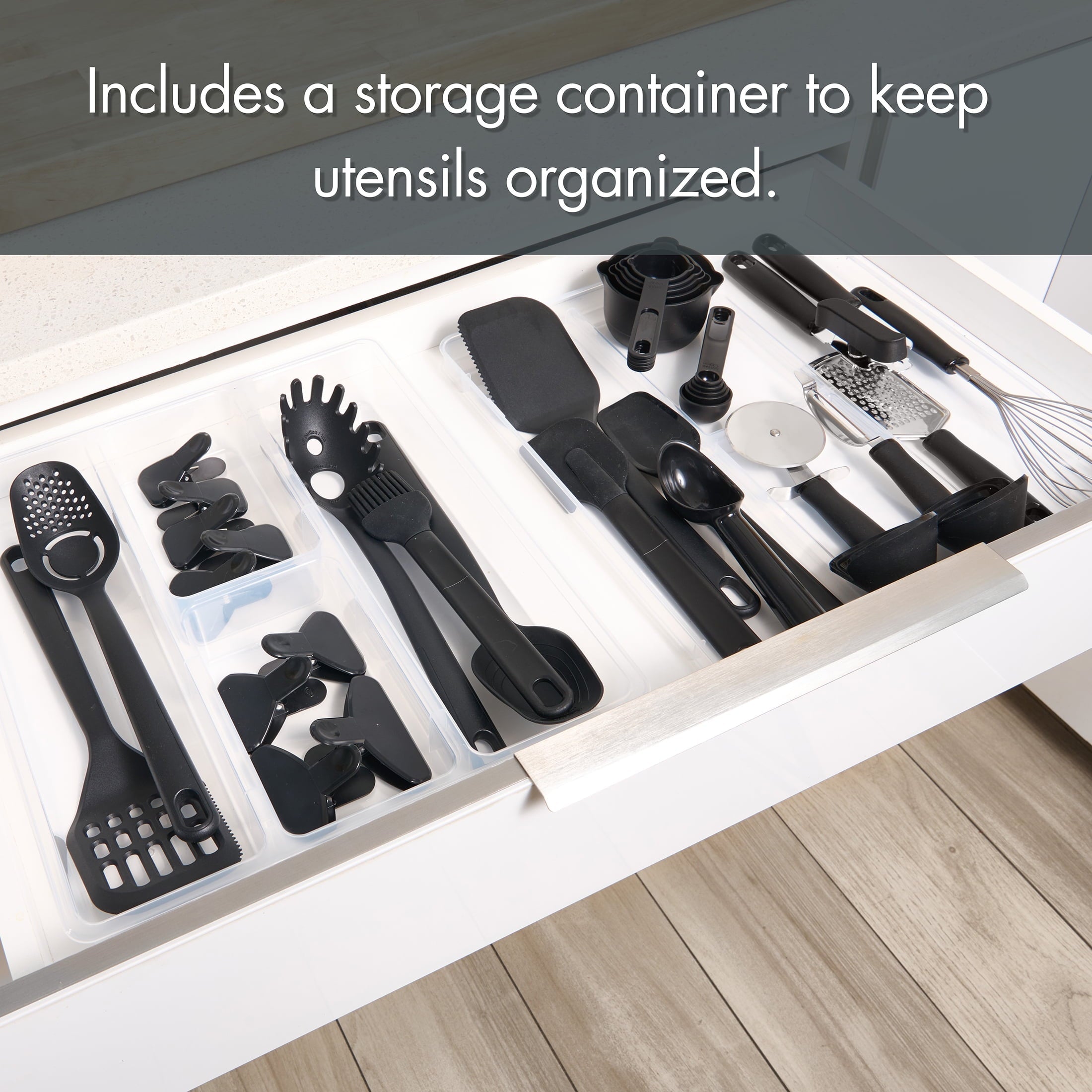 Heat-Resistant 36 Piece Kitchen Gadget Set with Kitchen Cooking Utensils, and Drawer Organizer, Black - Heat-Resistant Silicone Cooking Spatula Turner Detail