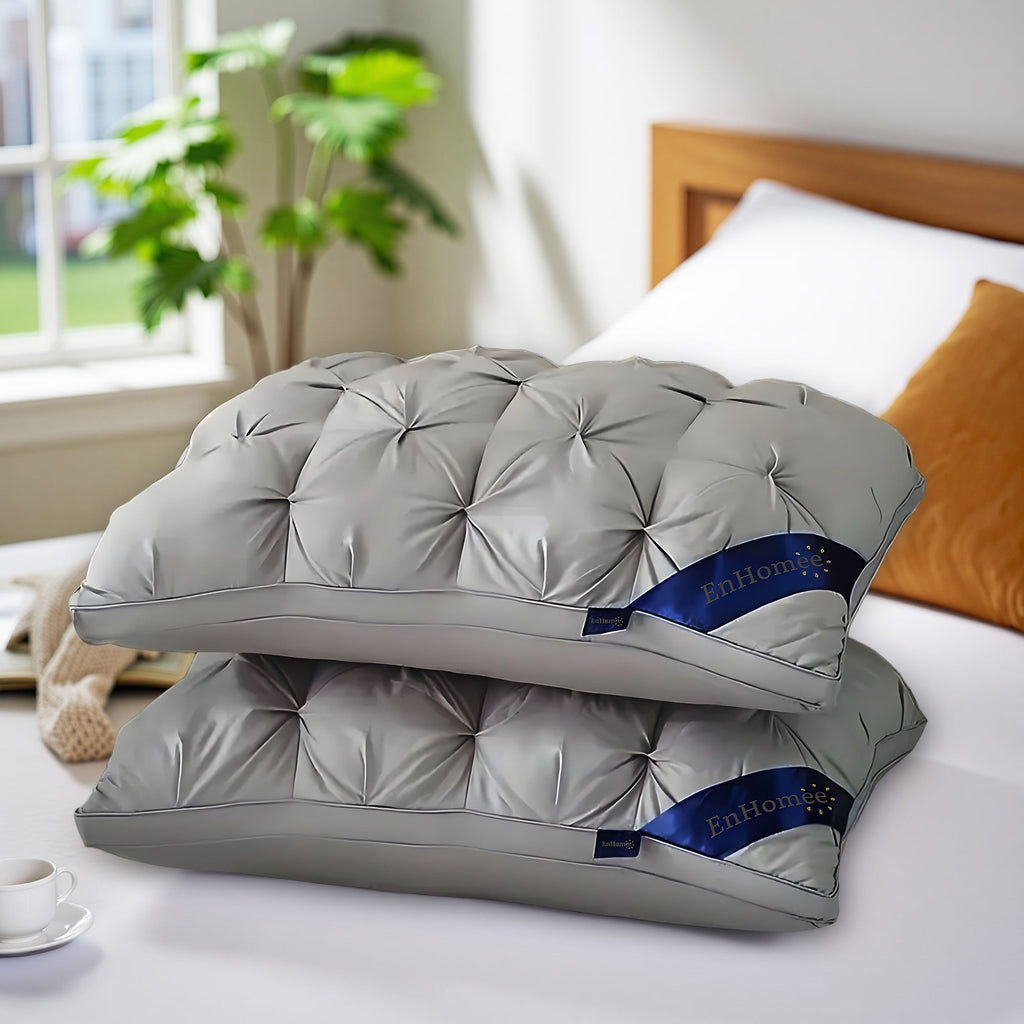 Decorative Plump 2-Pack Luxurious Hotel-Quality ,Resistant to Flattening, All-Season,Gray - Orthopedic Shredded Foam Bed Pillow Set Detail