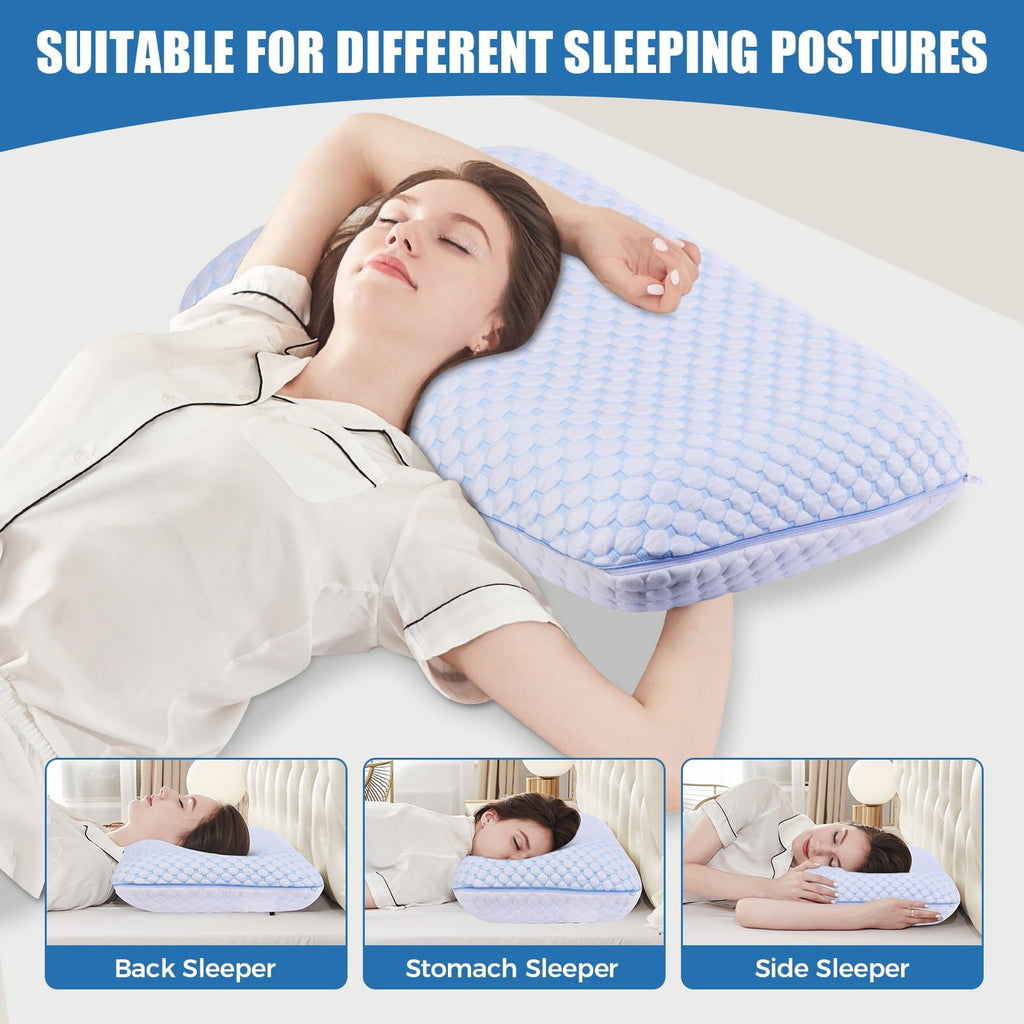 Decorative Plump Memory Foam Pillow for Bed, Firm Cooling Pillow with Washable Cover, Supportive Bed Pillow for Side,Stomach and Back ... - Orthopedic Shredded Foam Bed Pillow Set Detail