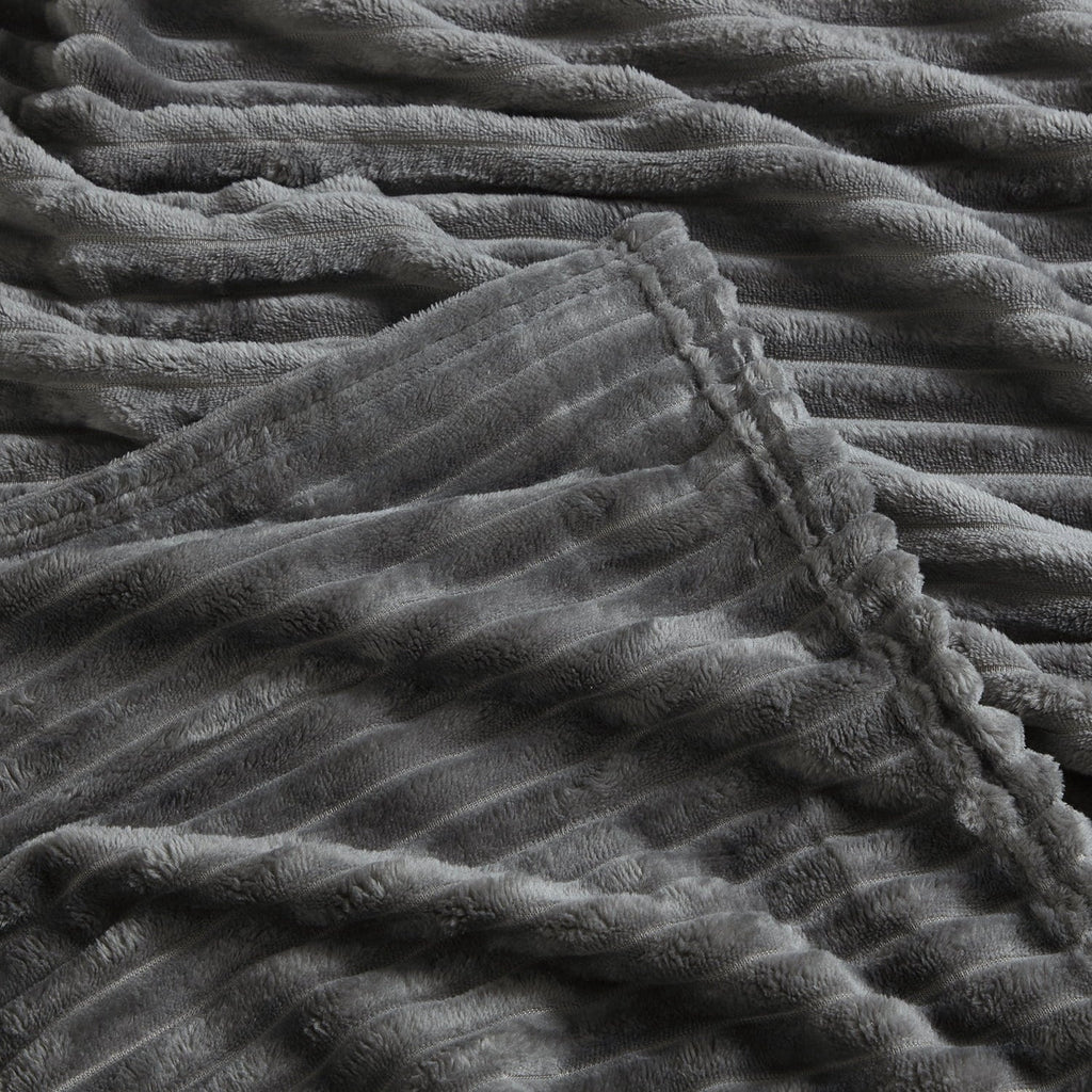 Reversible Sherpa Cut Plush Fleece Blanket, Soft Lightweight Fuzzy Luxury Throw Size Bed Blankets for Bed, Throw, Gray - Luxury Knitted Decorative Throw Blanket with Fringes Detail