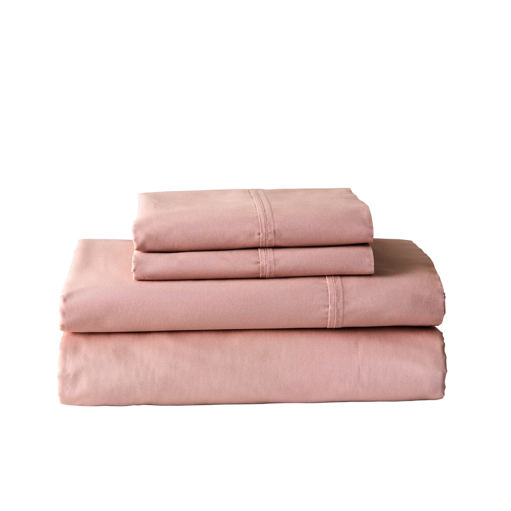 Cooling Sateen 300 Thread Count Cotton Percale 3-Piece Antique Blush Bed Sheet Set, Twin - Breathable Egyptian Cotton Flat & Fitted Sheets Detail