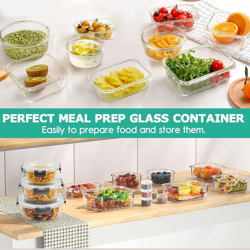 Playful Geometric 34pcs Glass Food Storage Containers with Lids Set, Airtight Meal Prep Containers (17 Containers & 17 Lids), Grey - Deliciously Soft Cupcake Sensory Glob Detail