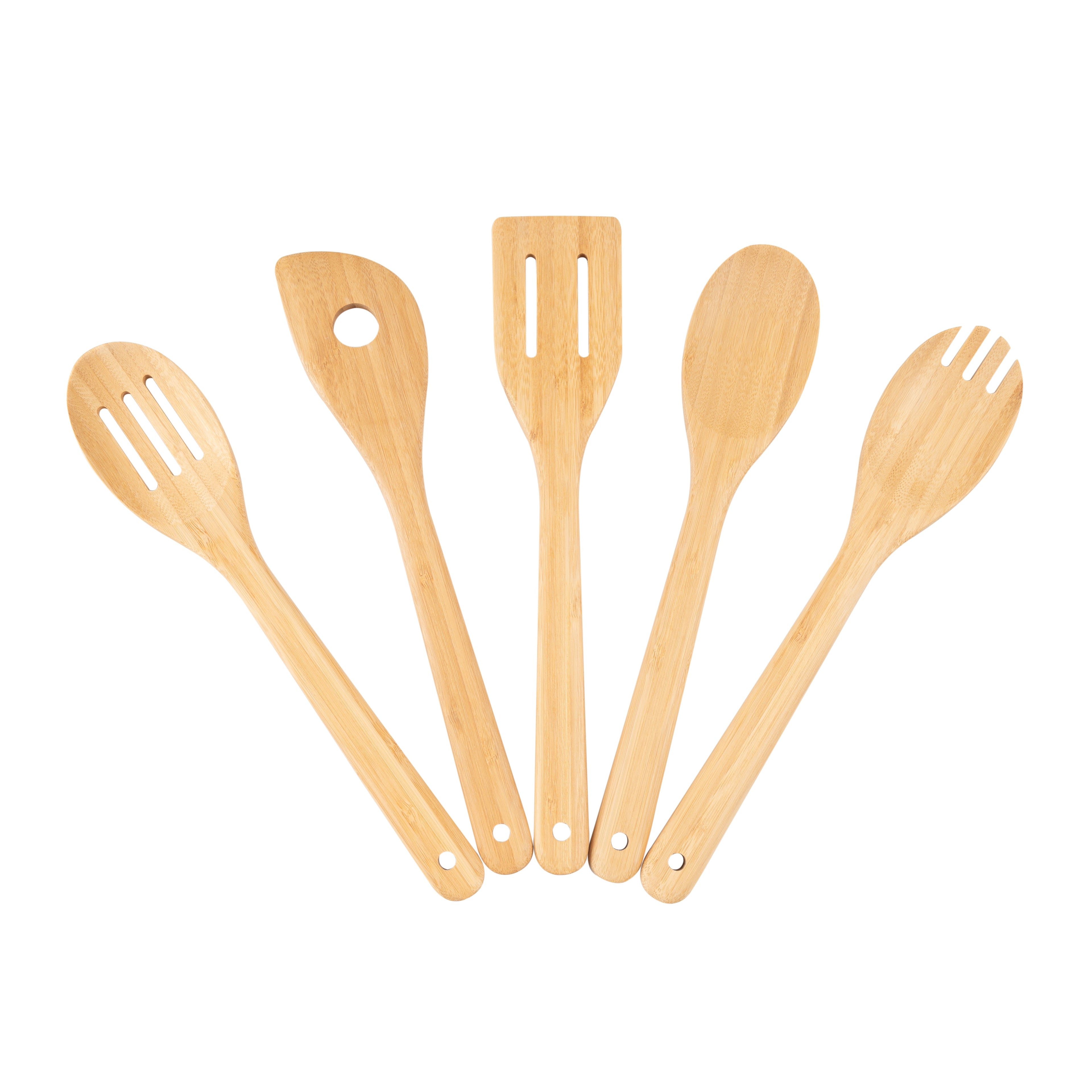 Seamless One-Piece 5pk Bamboo Spoons for Cooking, Kitchen Essential Tools Set - Ergonomic Kitchen Tongs and Cooking Spoon Utensil Detail