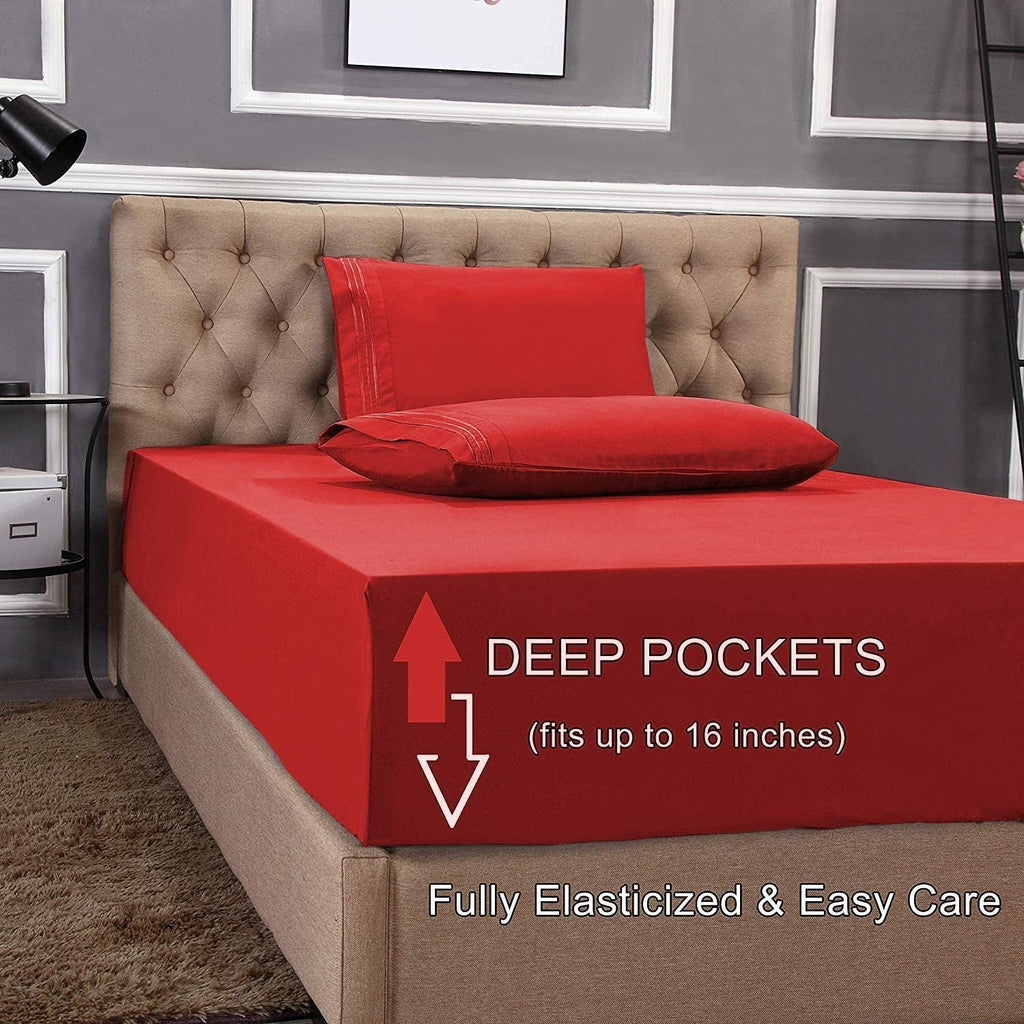Premium Egyptian Cotton 1800 Series Microfiber Bed Sheets 6-Piece Set, Deep Pocket, Queen Black - Luxury Bed Sheet Set with Deep Pockets Detail