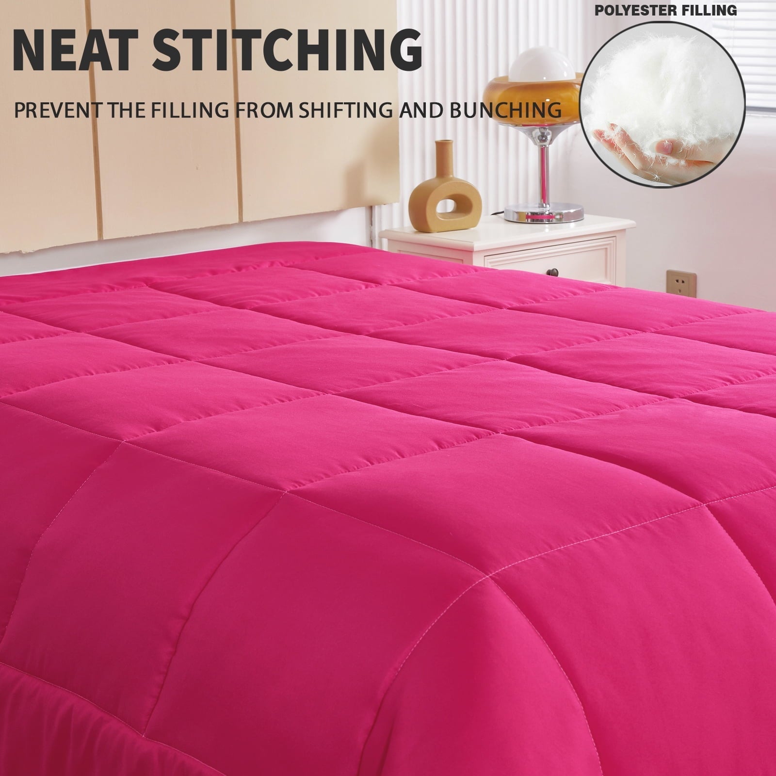 Hypoallergenic Cloud Lightweight Reversible 3-Piece Comforter Set All Seasons, Down Alternative Comforter with 2 Pillow Shams, Queen Size,... - Luxurious Quilted Duvet Cover Set Detail