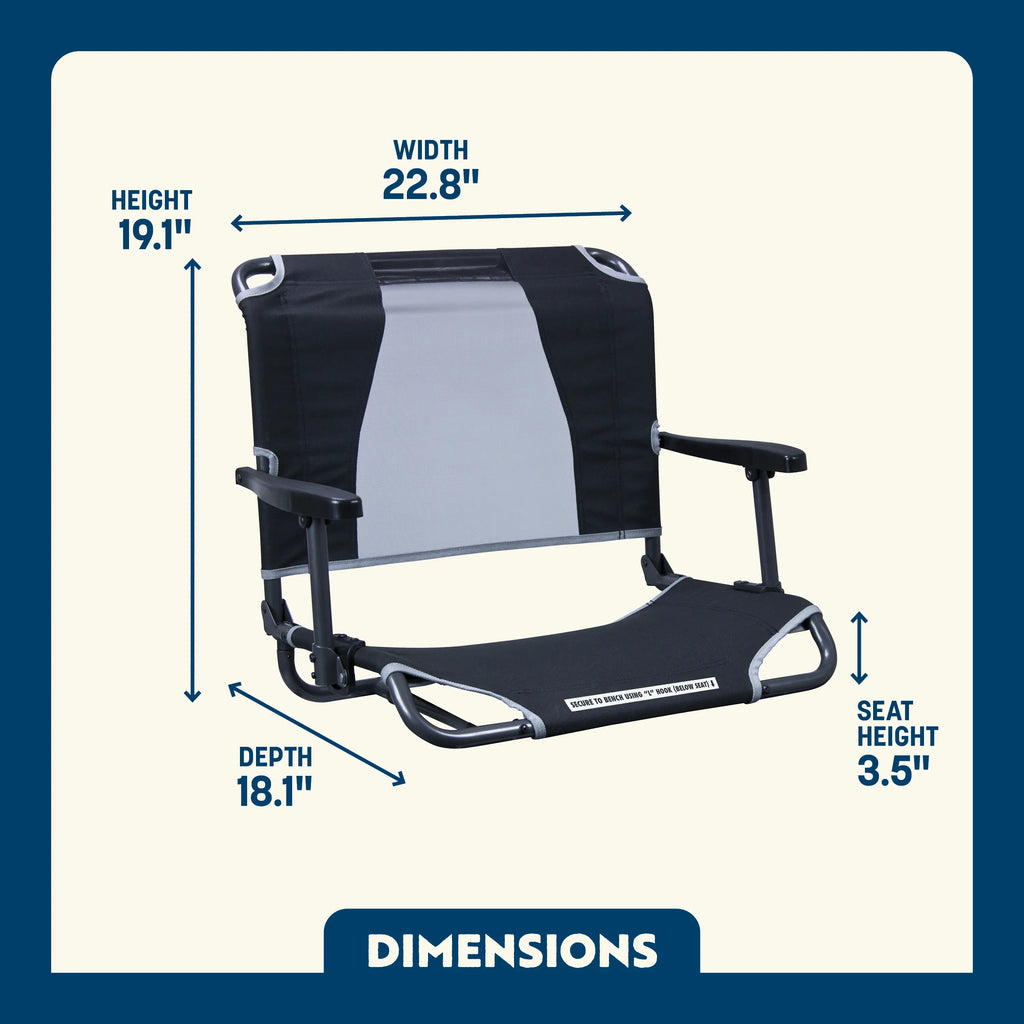 Secure-Hook Big Comfort Stadium Chair with Armrests - Choice 465 - Grandstand Cushion Seat with Secure Under-Bench Hooks Detail