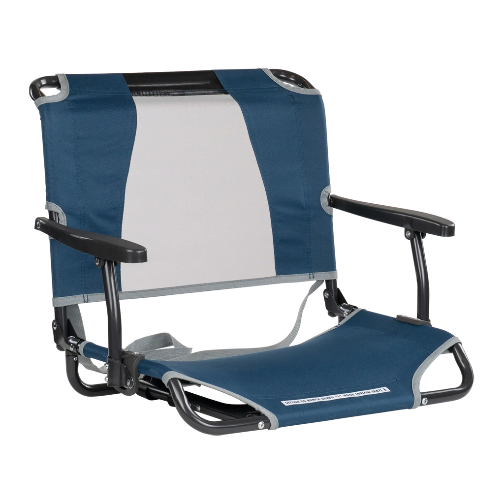 Secure-Hook Big Comfort Stadium Chair with Armrests - Choice 465 - Grandstand Cushion Seat with Secure Under-Bench Hooks - Navy