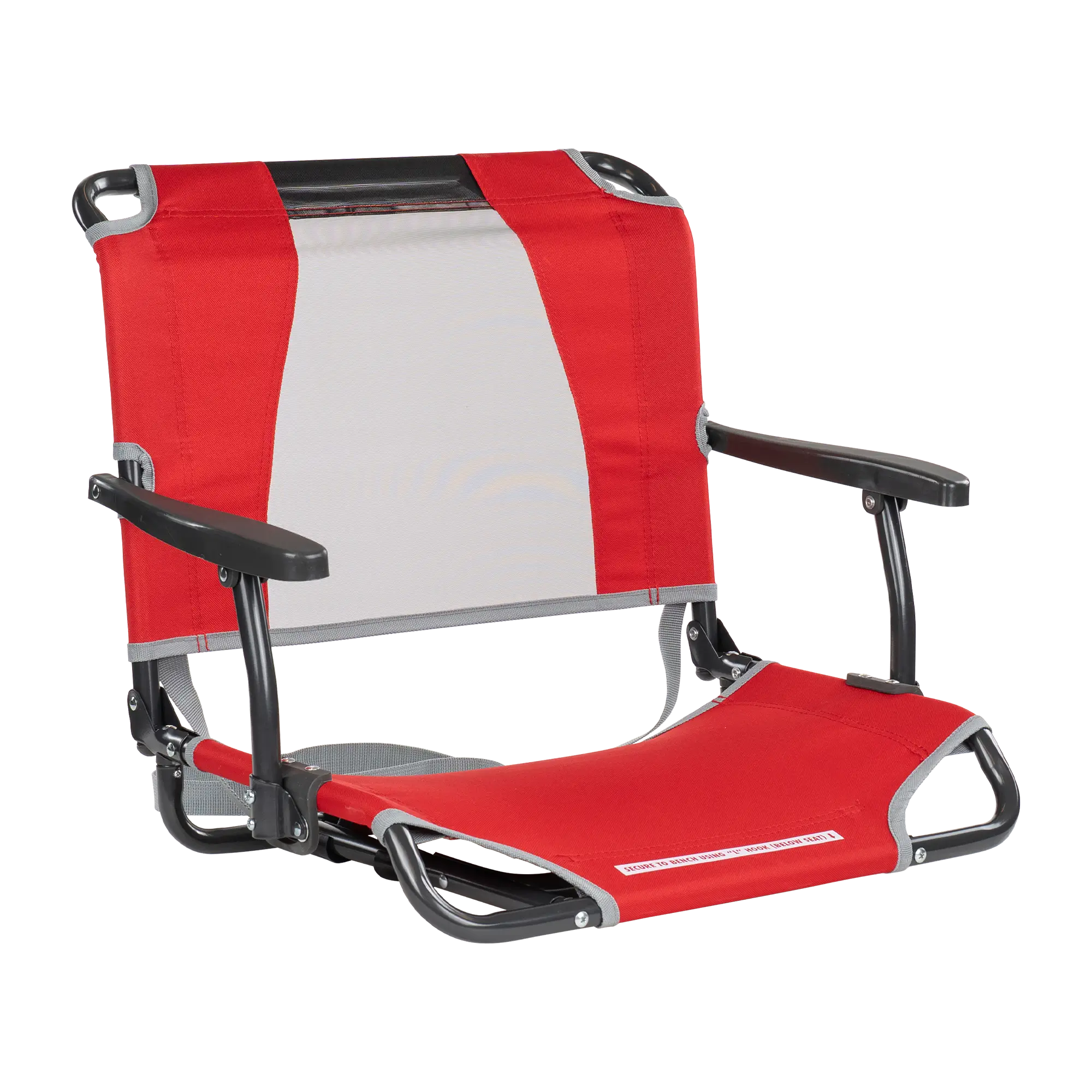 Secure-Hook Big Comfort Stadium Chair with Armrests - Choice 465 - Grandstand Cushion Seat with Secure Under-Bench Hooks - Red