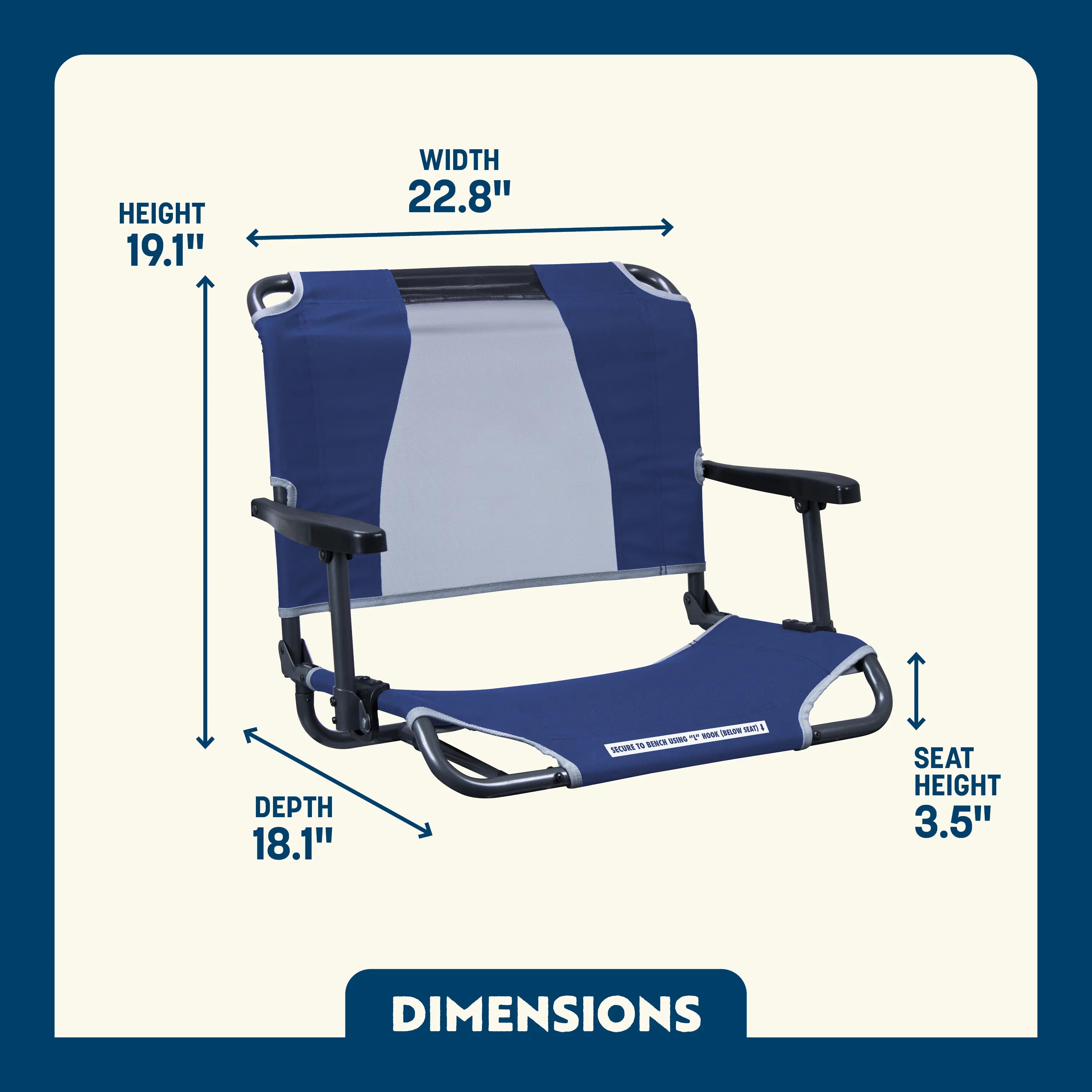Secure-Hook Big Comfort Stadium Chair with Armrests - Choice 465 - Grandstand Cushion Seat with Secure Under-Bench Hooks Detail