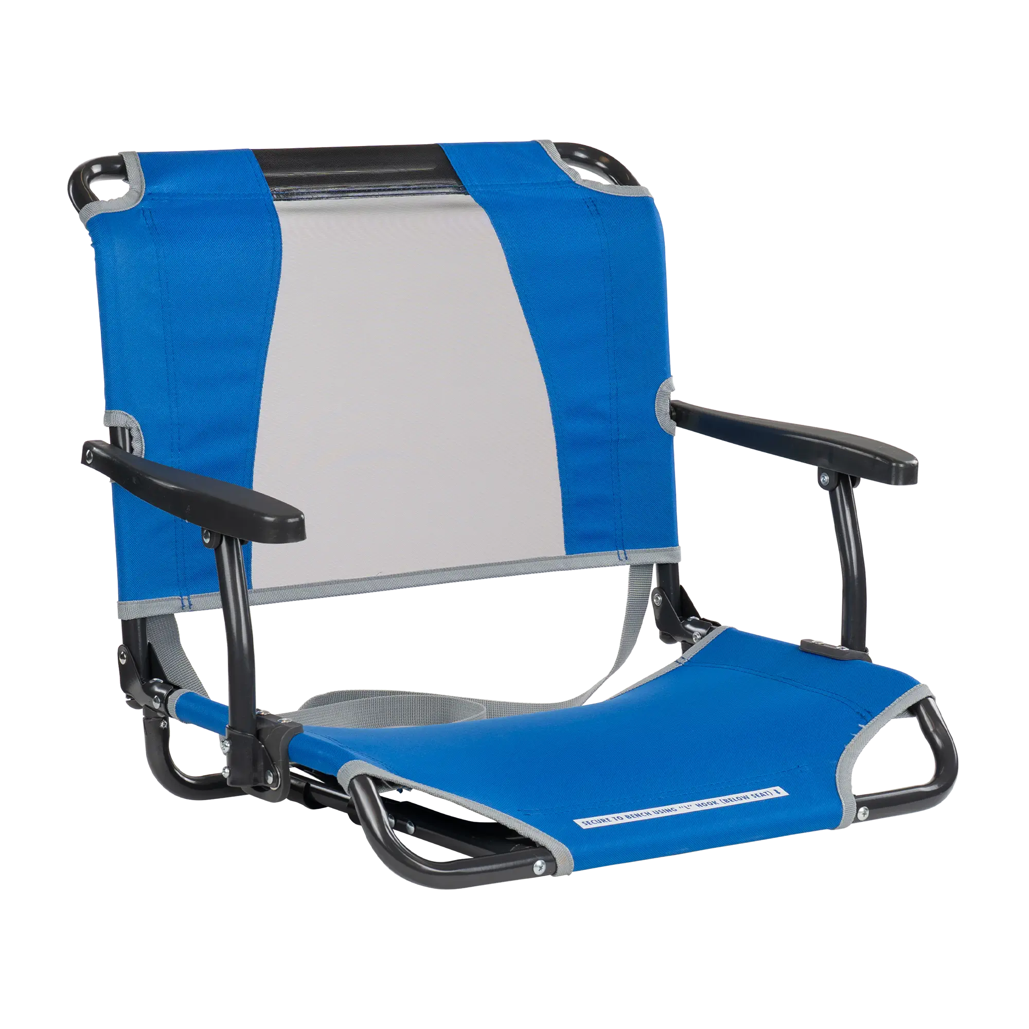 Secure-Hook Big Comfort Stadium Chair with Armrests - Choice 465 - Grandstand Cushion Seat with Secure Under-Bench Hooks - Royal Blue