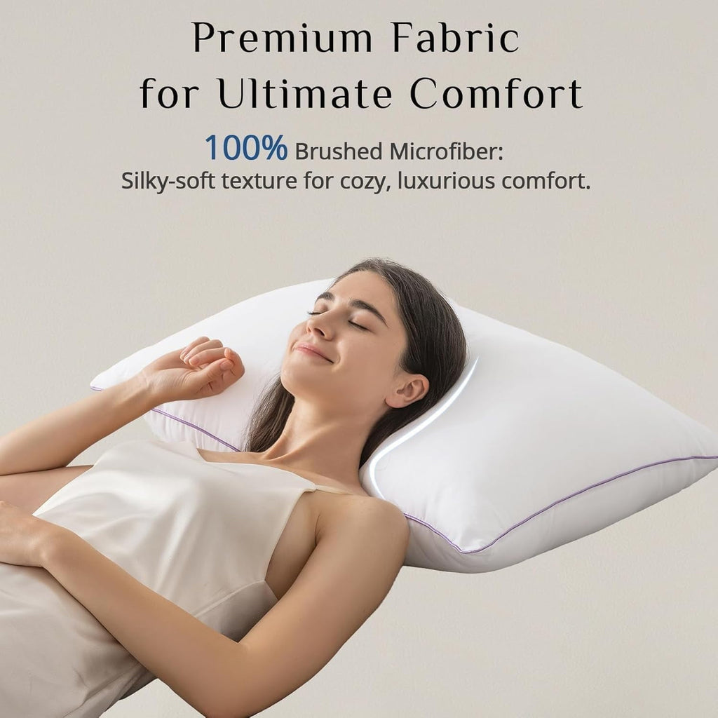 Hotel Collection Set of 4, Cooling and Supportive Bed with Super Soft Down Alternative Fill, Luxury Fluffy Hotel Quality for Side, Bac... - Orthopedic Shredded Foam Bed Pillow Set Detail