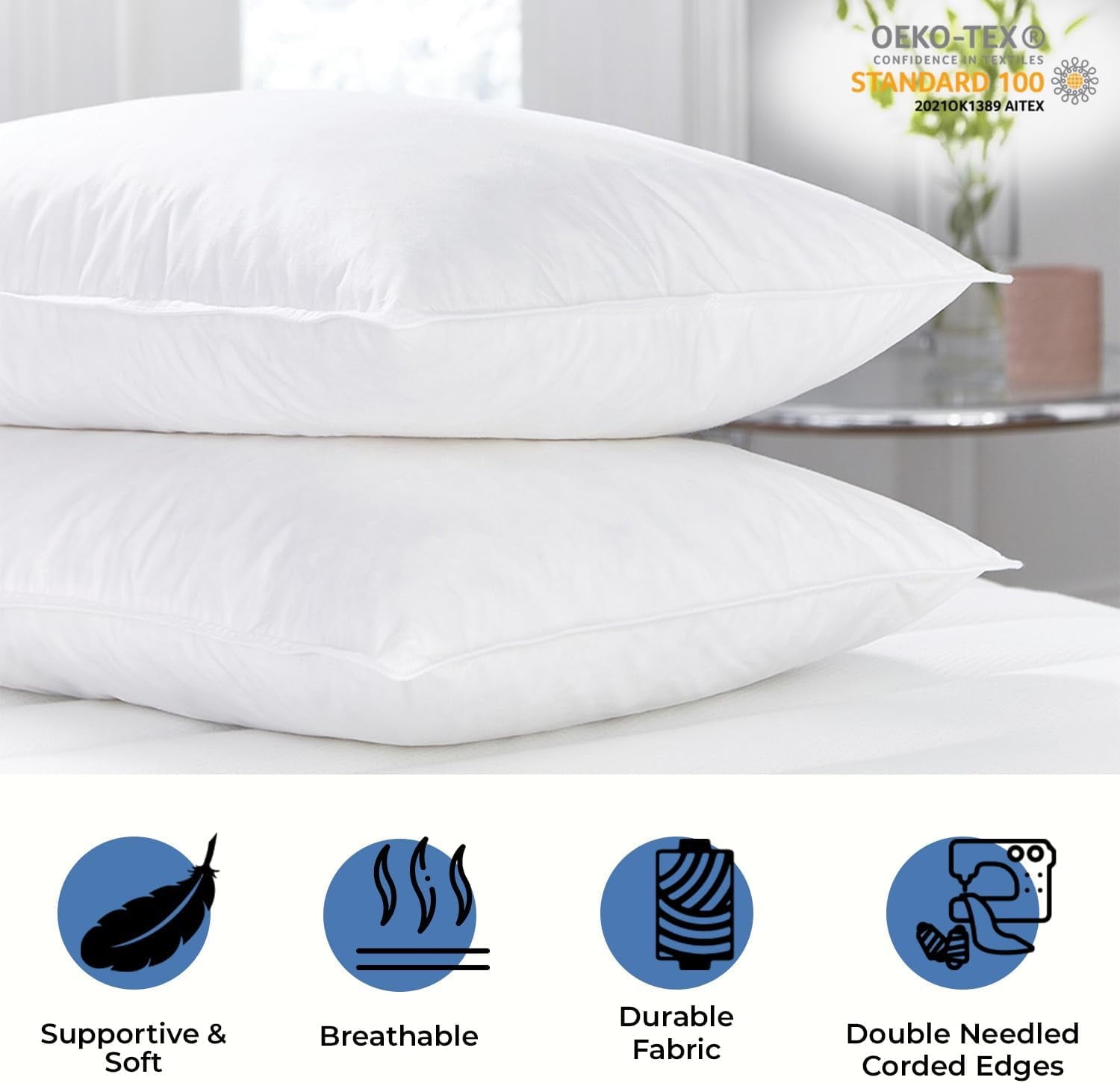 Hotel Collection Ryotei Economy Bulk Hotel Pillows 20"x26" Standard (Pack of 12) | Premium Cluster Fiber Fill | Soft Down Alternative ... - Decorative Throw Pillow Cushion for Sofa & Bed Detail