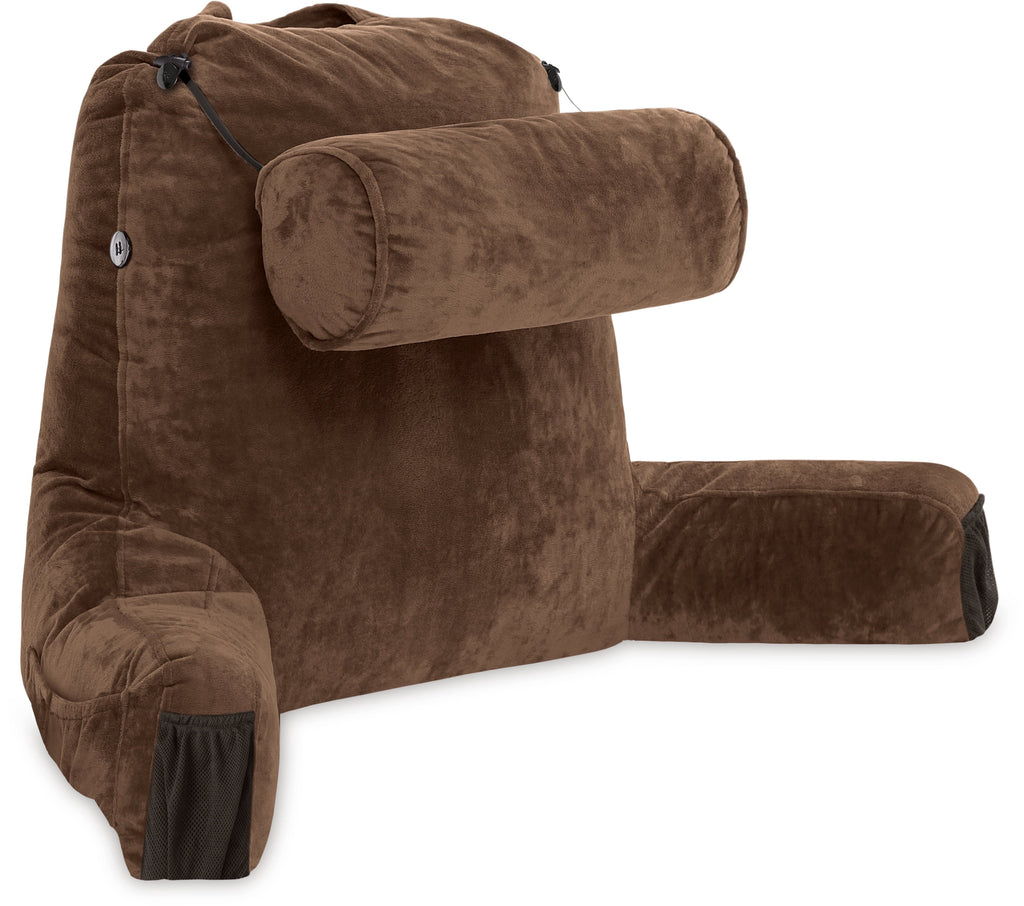 Orthopedic Support Medium Chocolate Brown, Backrest - Detach Neck Roll, Removable Cover - Hotel Quality Plush Sleeping Pillows Detail