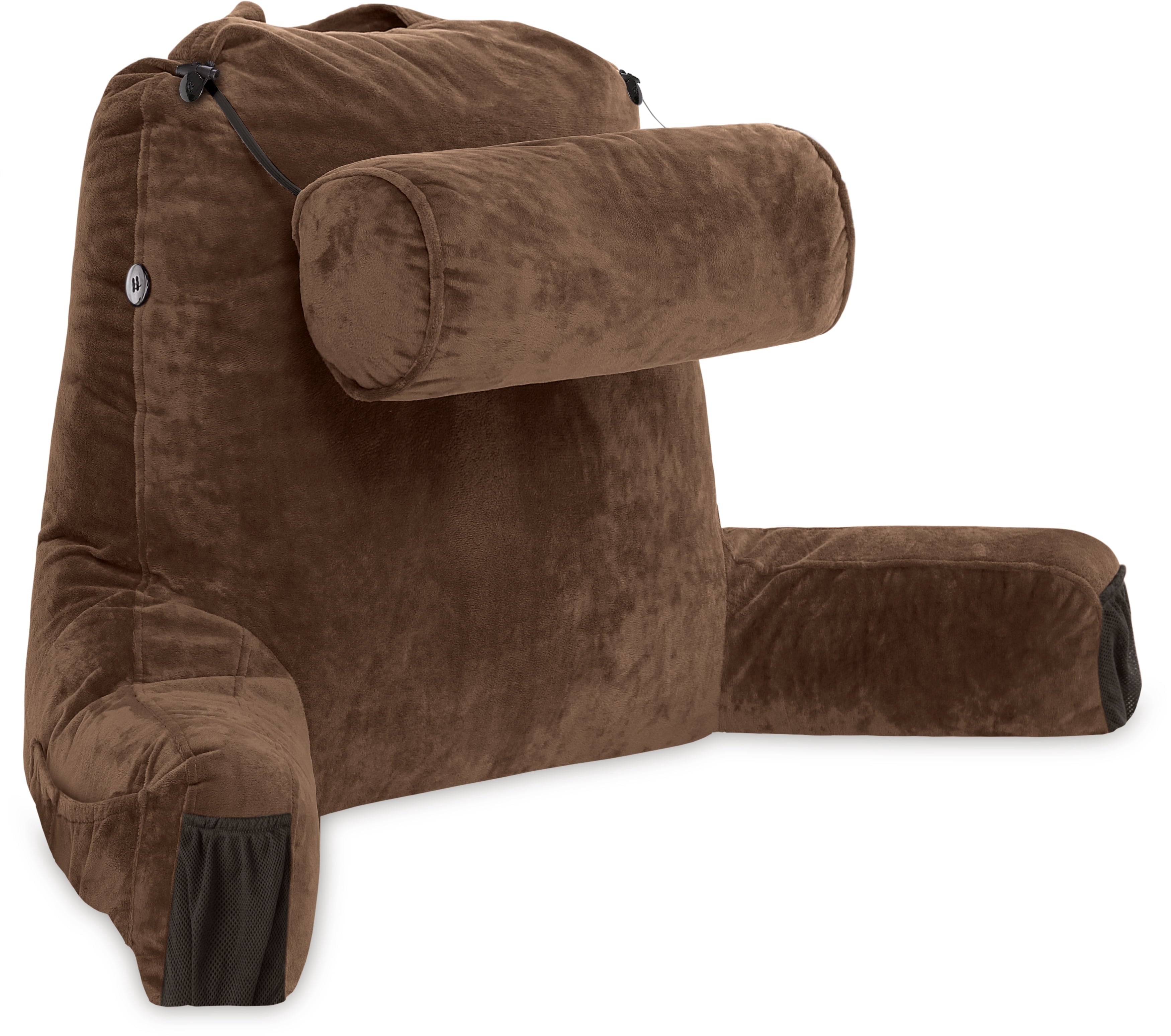 Orthopedic Support Medium Chocolate Brown, Backrest - Detach Neck Roll, Removable Cover - Hotel Quality Plush Sleeping Pillows Detail