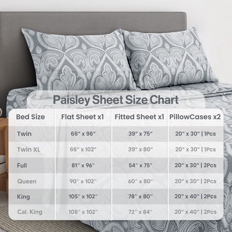 Premium Egyptian Cotton Lux Decor 4 Piece Queen Sheet Set, Brushed Microfiber Paisley Printed Bed Sheet Set with up to 16" Deep Pocket Fitted... - Luxury Bed Sheet Set with Deep Pockets Detail