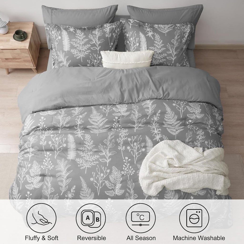 Hypoallergenic Cloud 7 Pieces Printed King Comforter Set, Lightweight Reversible Botanical Bedding Set Include Comforter, Pillow Shams, Fl... - All-Season Down Alternative Comforter Insert Detail