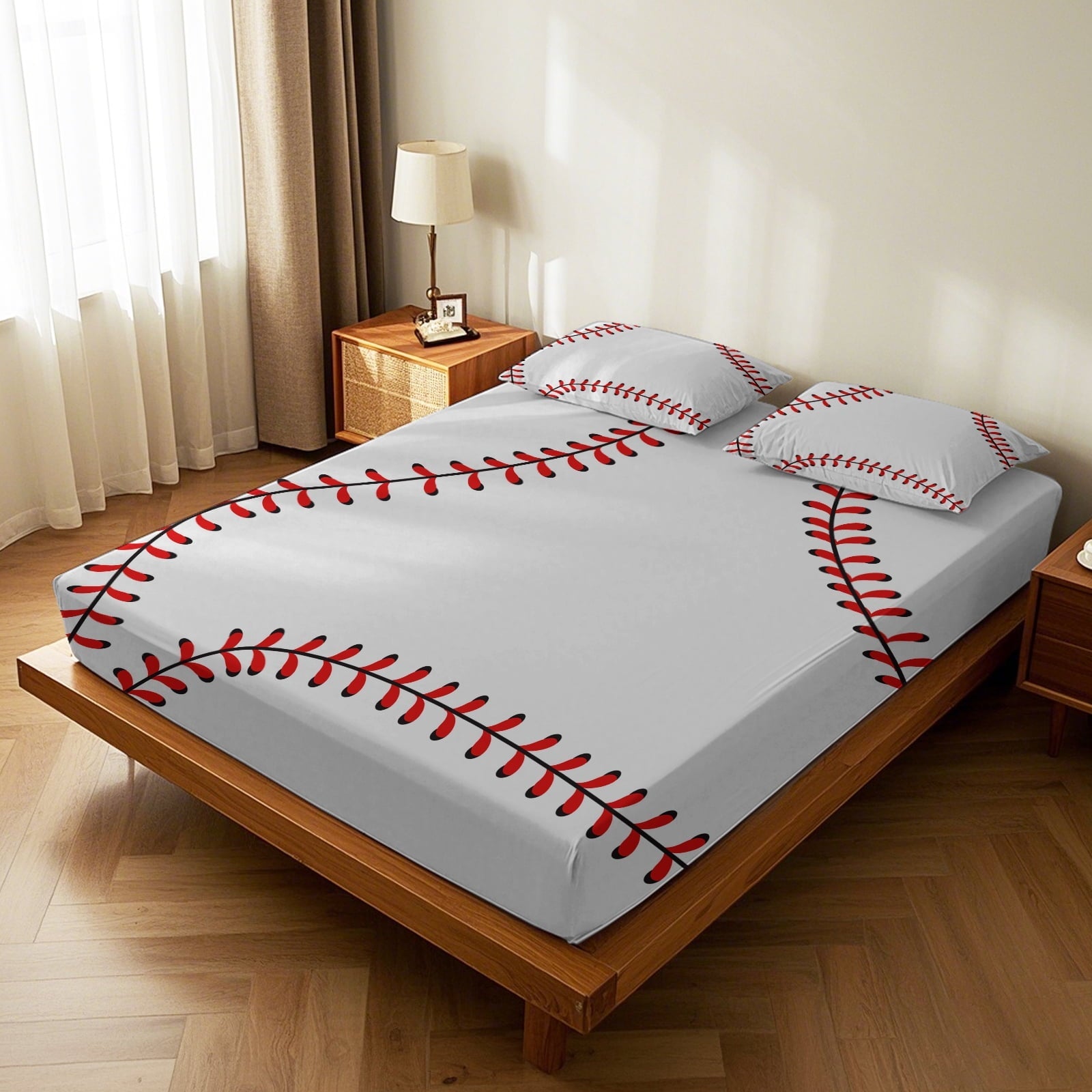 Premium Egyptian Cotton Baseball Sheet Set Sports Theme Bedding Set for Kids 3D Baseball Pattern Bed Sheets Baseball Games Bed Sheet Set Room... - Cooling Hotel Quality Bedding Sheets and Pillowcases Detail