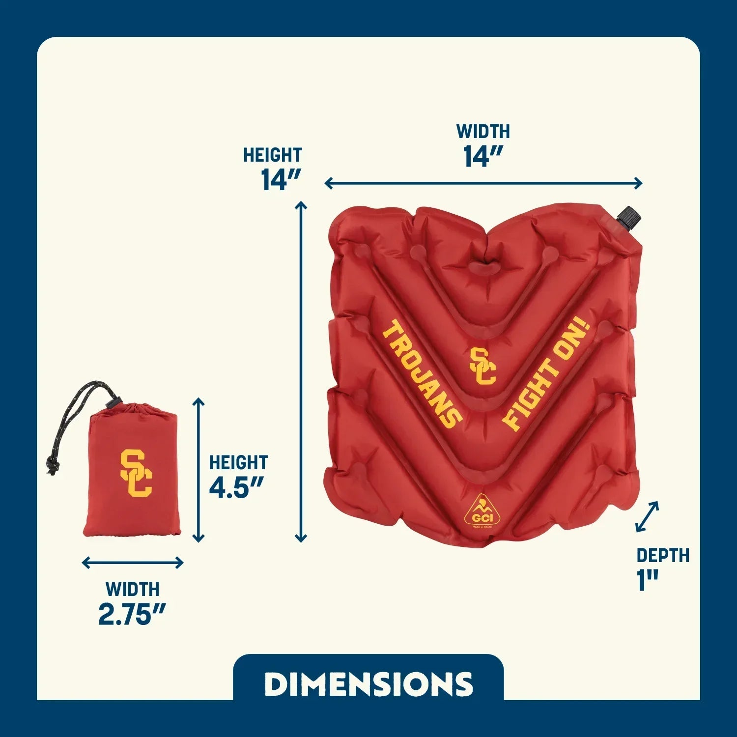 Secure-Hook College V Seat Inflatable Stadium Cushion - USC Trojans - Choice 523 - Ergonomic Portable Stadium Seat for Sports Events Detail