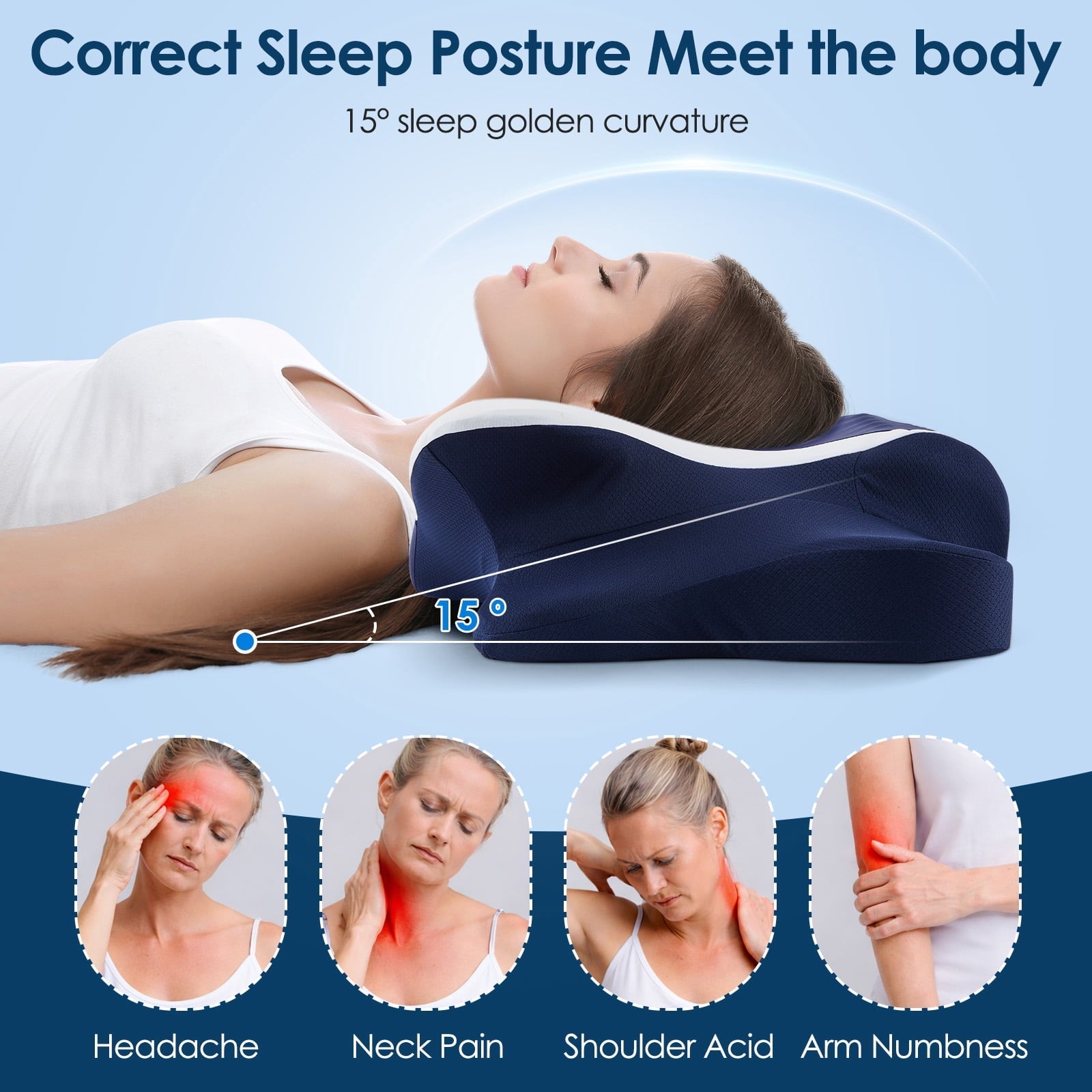 Orthopedic Support Cervical Neck Pillow for Pain Relief Sleeping, Memory Foam Pillow Neck Pillow Bed Pillow with Pillowcase for Side Bac... - Orthopedic Shredded Foam Bed Pillow Set Detail