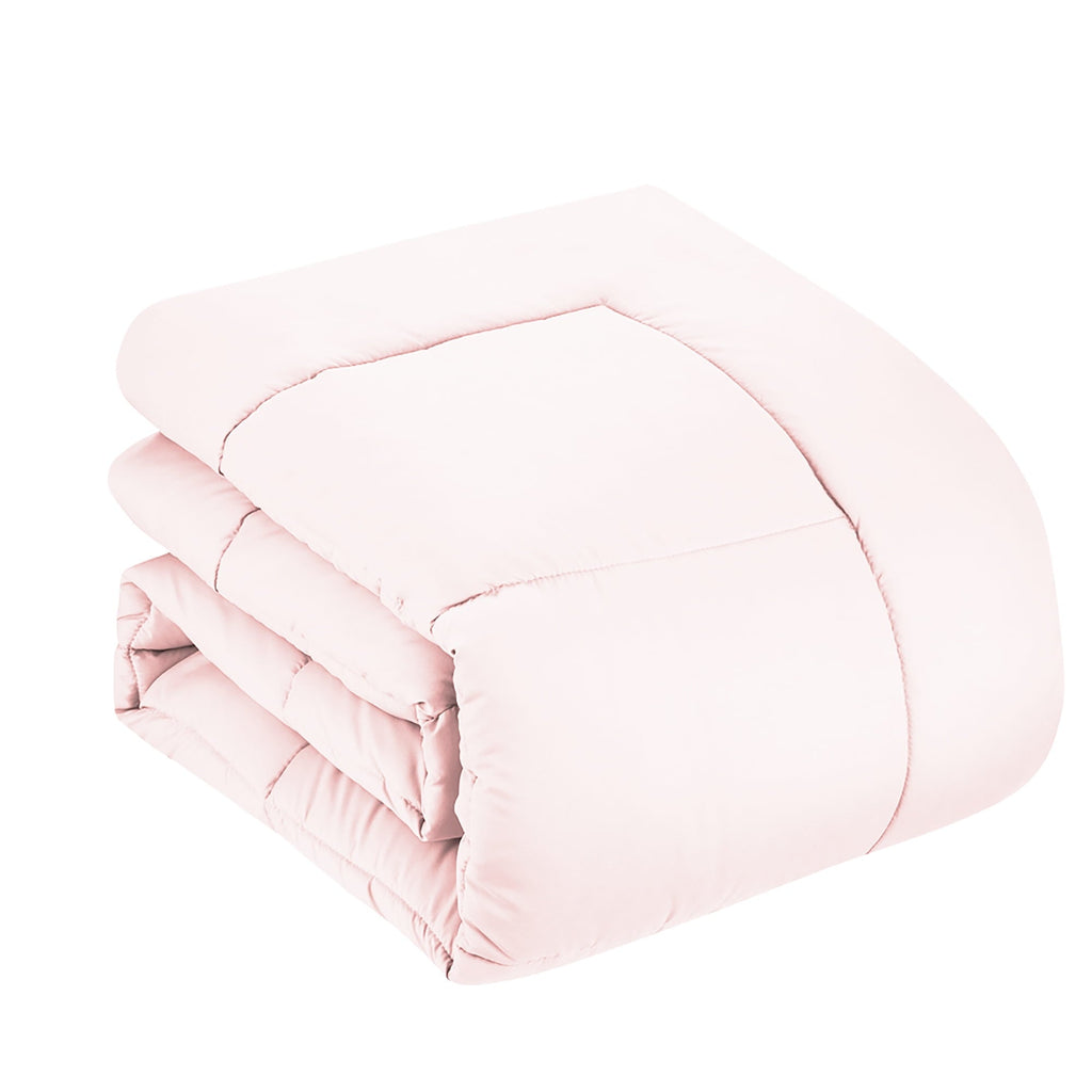 Luxurious Quilted Supreme 7 Piece Bed-In-A-Bag All Season Solid Comforter & Sheet Set, Full, Pale Pink - Cloud-Like Soft Lightweight Bed Comforter Detail
