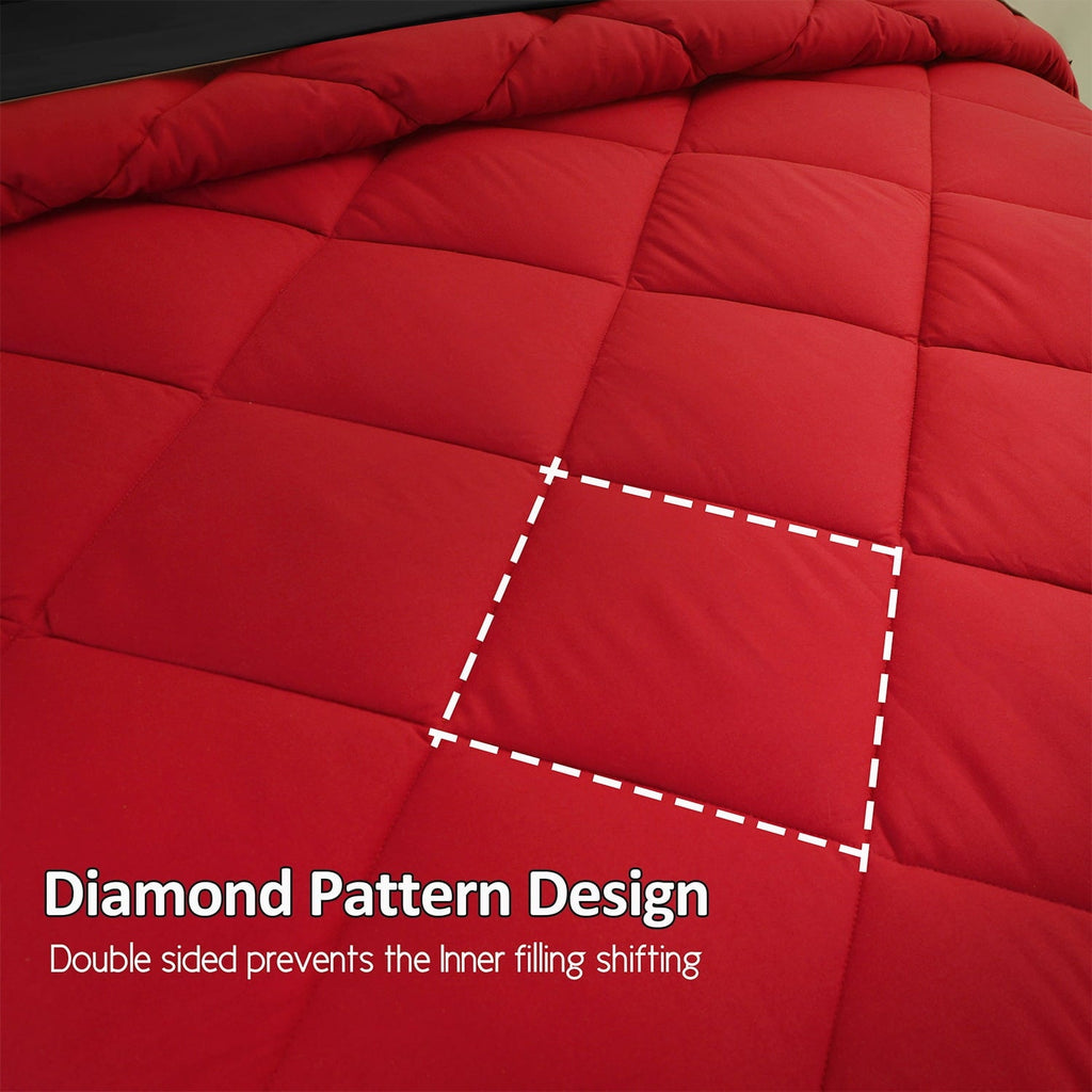 All-Season 7 Piece Reversible Queen Comforter Set - Red Quilted Down Alternative Bedding All Season Super Soft Microfiber Bed in... - Cloud-Like Soft Lightweight Bed Comforter Detail