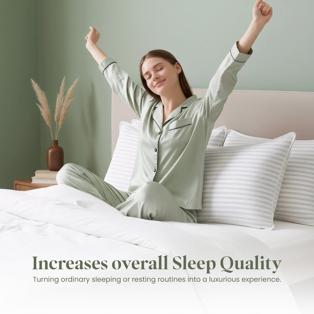 Hotel Collection Bed Pillow with White Stripes - Set of 2 - Ultra Cozy & Relaxing For Adults, (Queen, 28"L x 20" W) - Ergonomic Memory Foam Pillow for Neck Pain Support Detail