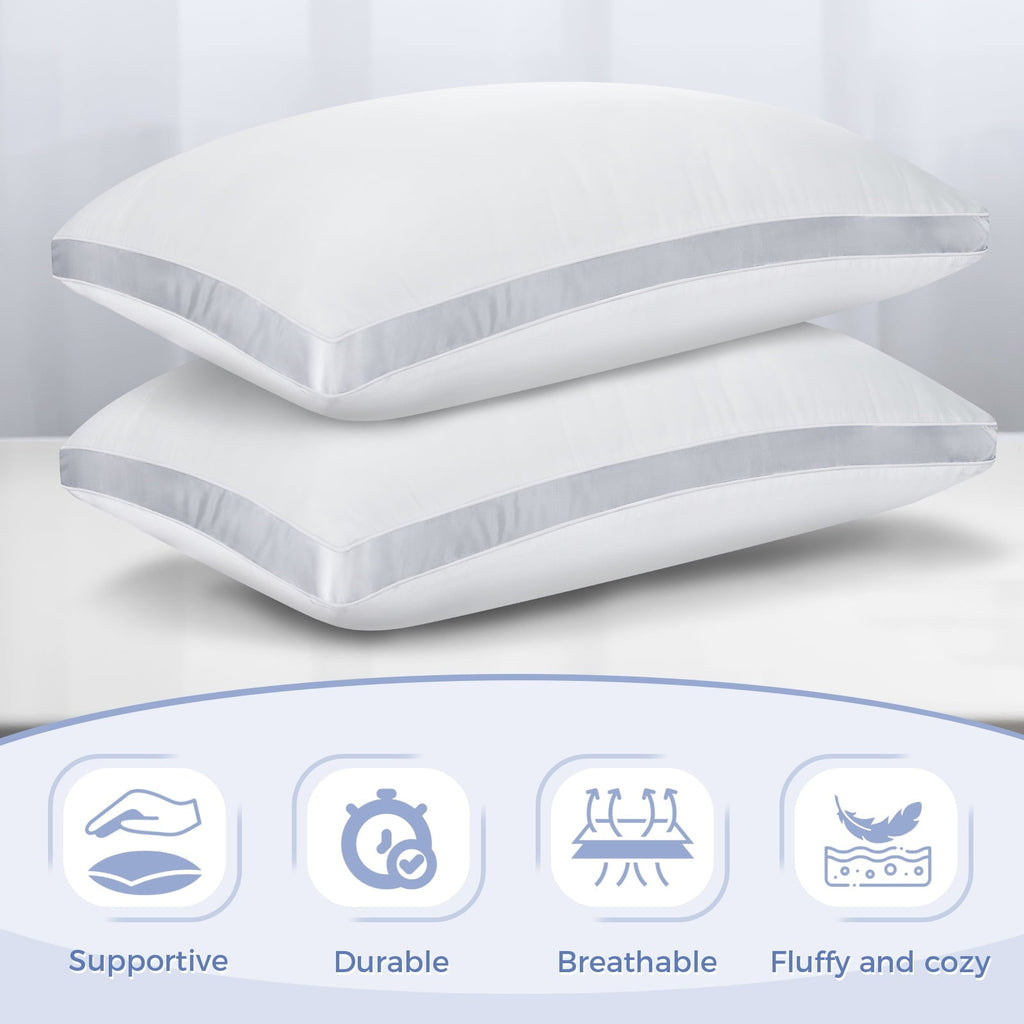Ergonomic Memory Foam Bed Pillows King Size Set of 2, Luxury Hotel Quality,Fluffy and Supportive Gusseted Bed Pillows for Side, Back, or St... - Hotel Quality Plush Sleeping Pillows Detail
