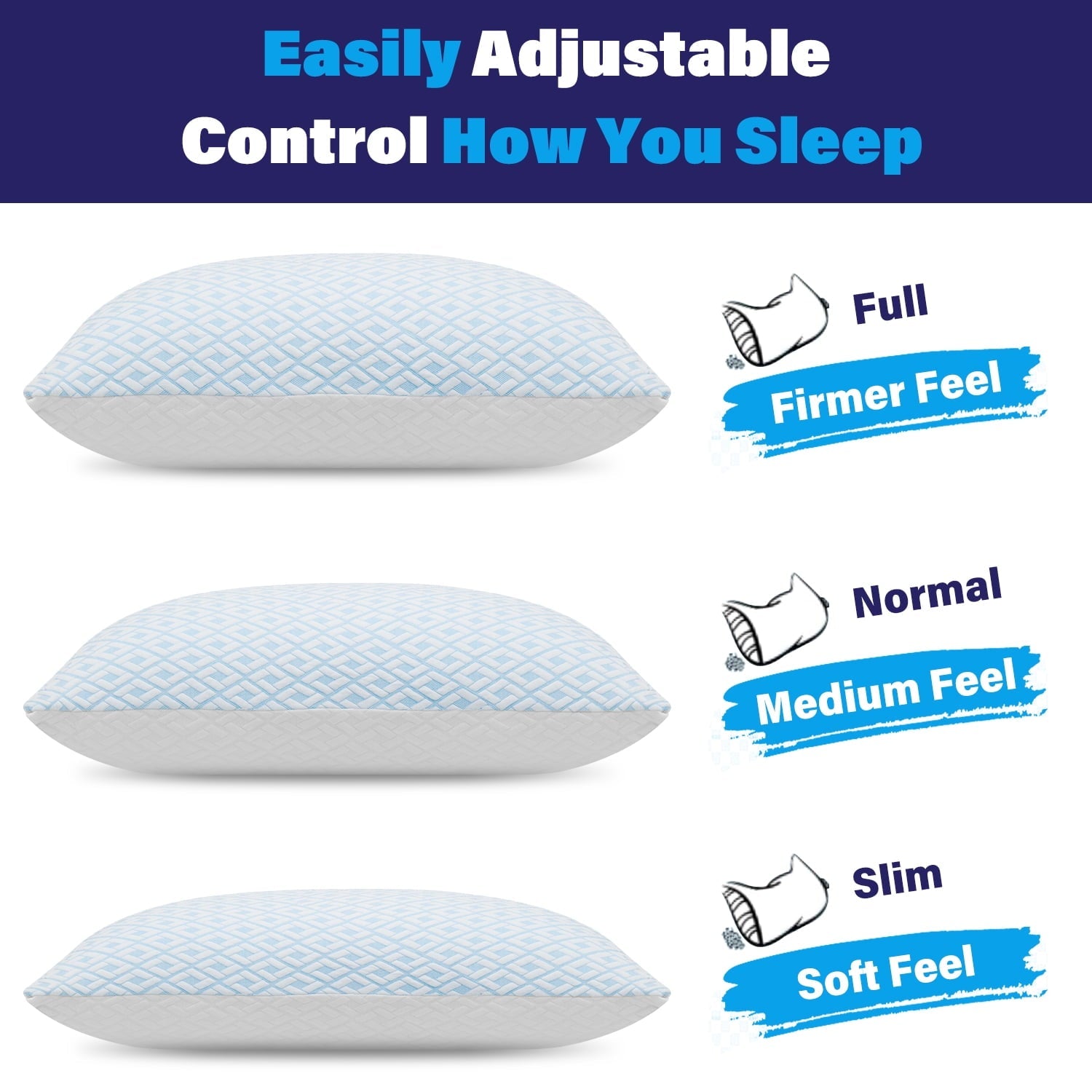 Hotel Collection Cooling Bed Pillows for Sleeping Shredded Memory Foam Pillows Queen Size Set of 2 Pack - Decorative Throw Pillow Cushion for Sofa & Bed Detail