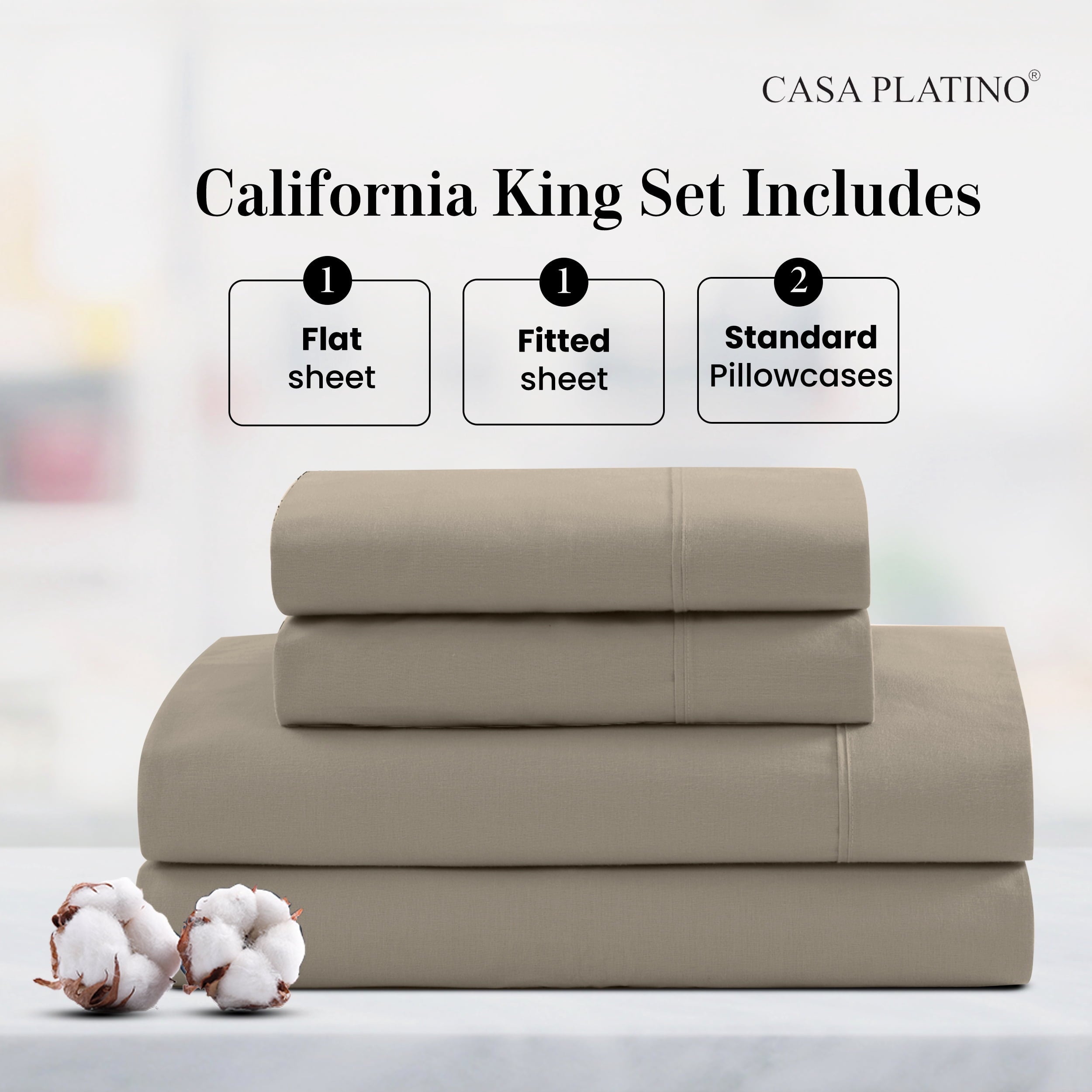 Wrinkle-Resistant 100% Cotton Sheets Set – 4 Piece Cal King Bed Sheet, Soft & Comfy All Season Breathable Percale Weave, 15” Snug Fit D... - Premium Ultra-Soft Pillowcase Pair for Sleeping Detail