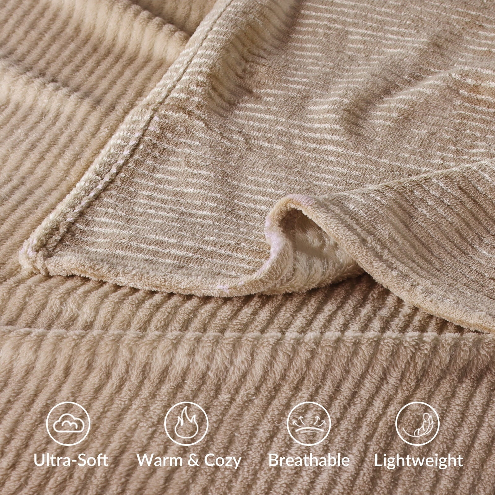 Super Soft Flannel Soft Throw Blanket, 50"x60", Camel - Lightweight Plush Warm Blanket for All Seasons Detail