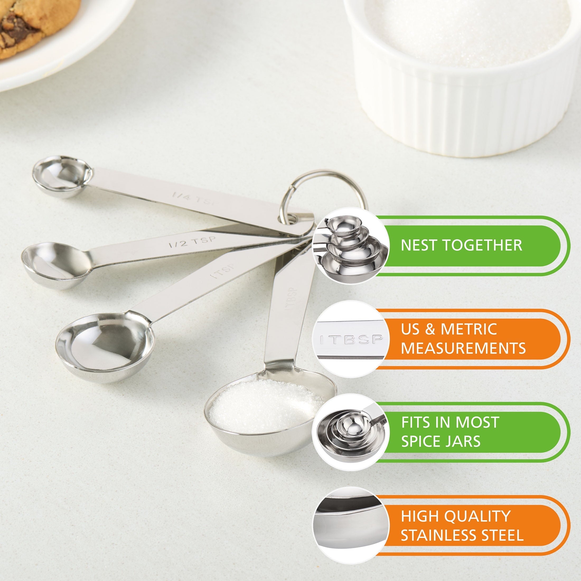 Innovative Kitchen Stainless Steel 4-Piece Nesting Measuring Spoons Set, Stainless Steel Finish - Innovative Kitchen Helper for Modern Cooking Detail