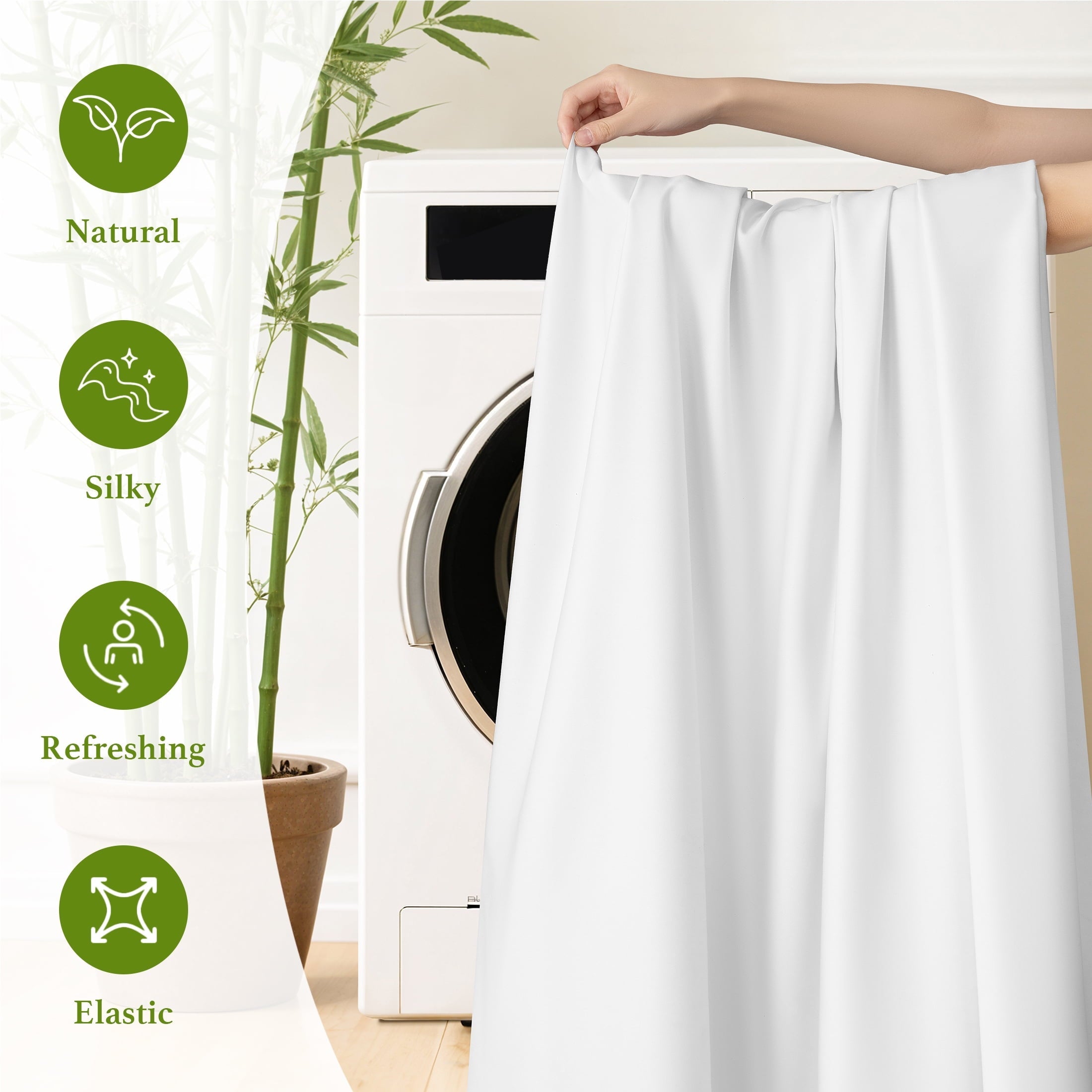 Breathable Luxury Bamboo Sheets Set, 4-Piece Queen Sheet Set with 16" Deep Pockets, Soft and Breathable Bed Sheets, White - Cooling Hotel Quality Bedding Sheets and Pillowcases Detail
