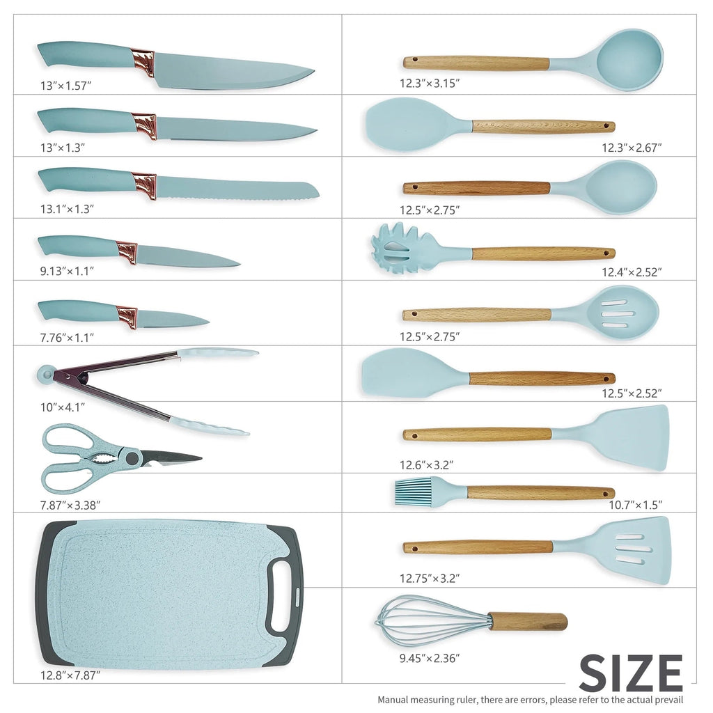 Professional Grade Silicone Kitchen Cooking Utensils Set, 19 Pieces Utensil with Holder, Heat Resistant, Green - Multi-Purpose Hand Tool for Daily Meal Prep Detail