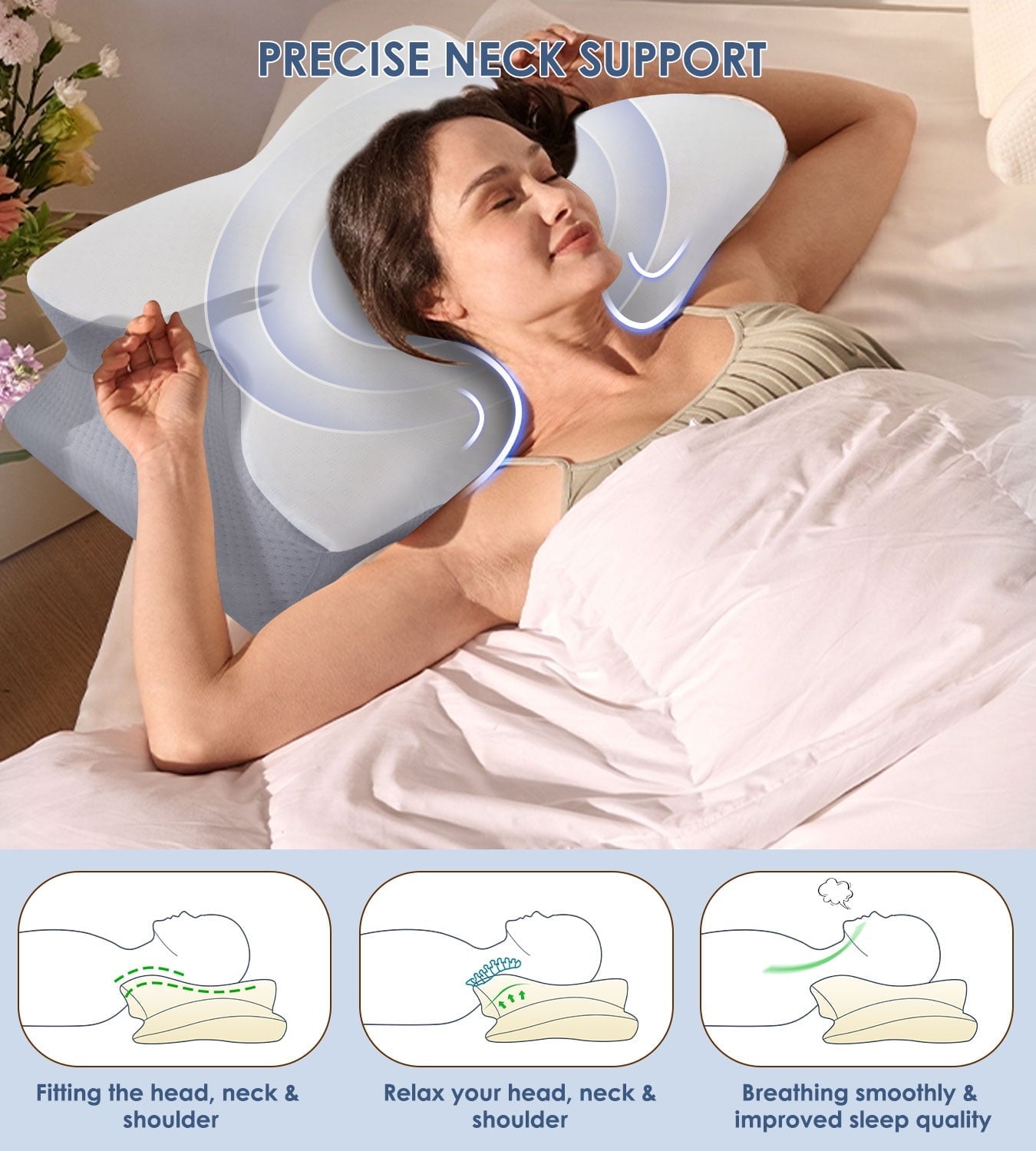 Orthopedic Support Cervical Pillow for Neck Pain Relief, Contour Memory Foam Pillows, Odorless Ergonomic Neck Pillow Adjustable Orthoped... - Decorative Throw Pillow Cushion for Sofa & Bed Detail