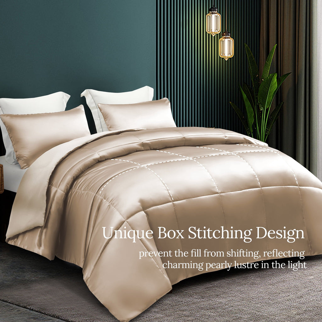 Heavyweight Warmth 3-Piece Reversible Silky Soft King Size Comforter Bedding Set, Luxurious Satin Comforters with 2 Satin Pillowcases, L... - Hypoallergenic Ultra-Fluffy Quilt for Winter Detail