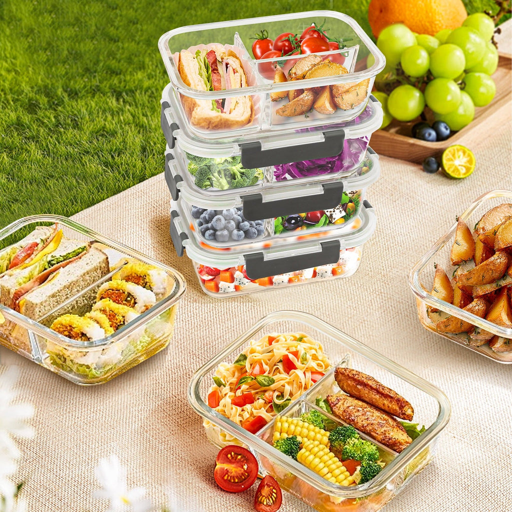 Fun Food Fidget 8 Pcs Glass Food Storage Containers with Lids, 2 & 3 Compartment Glass Airtight Meal Prep Containers (4 Containers & ... - Playful Star & Heart Shaped Geometric NeeDoh Detail