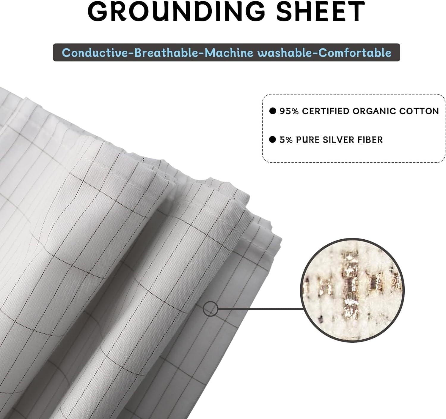Breathable Luxury Grounding Sheets 39 * 75 inch, Conductive Grounding Sheets with Grounding Cord, Grounding Sheets for Earth with Silve... - Luxury Bed Sheet Set with Deep Pockets Detail