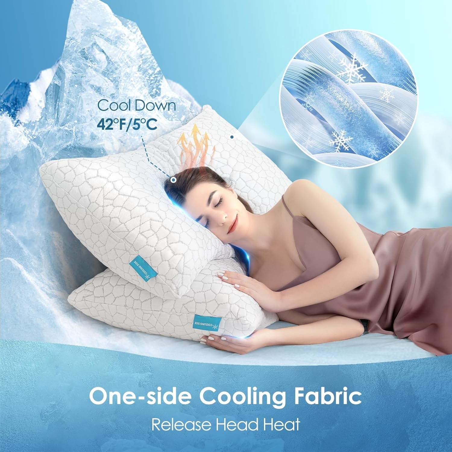 Orthopedic Support Cooling Bed Pillows Queen Size Set of 2, Shredded Memory Foam Pillows for Sleeping 2 Pack, Adjustable Soft Firm Pillo... - Orthopedic Shredded Foam Bed Pillow Set Detail