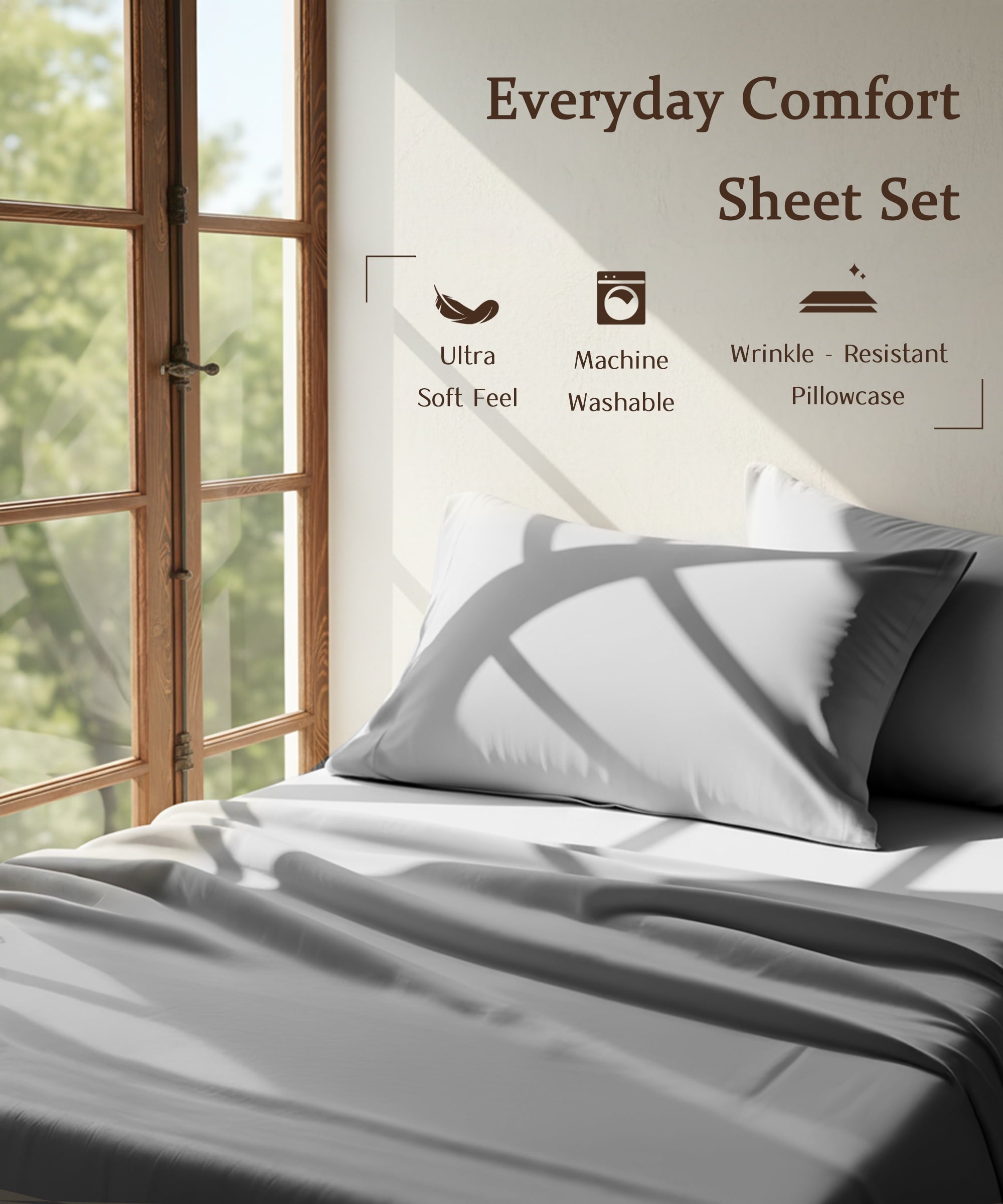 Wrinkle-Resistant Full Size 4 Piece Sheet Set, Comfy Breathable Cooling Bed Sheets Set, Hotel Luxury Bedding, Deep Pockets, Ultra-Soft,... - Luxury Bed Sheet Set with Deep Pockets Detail