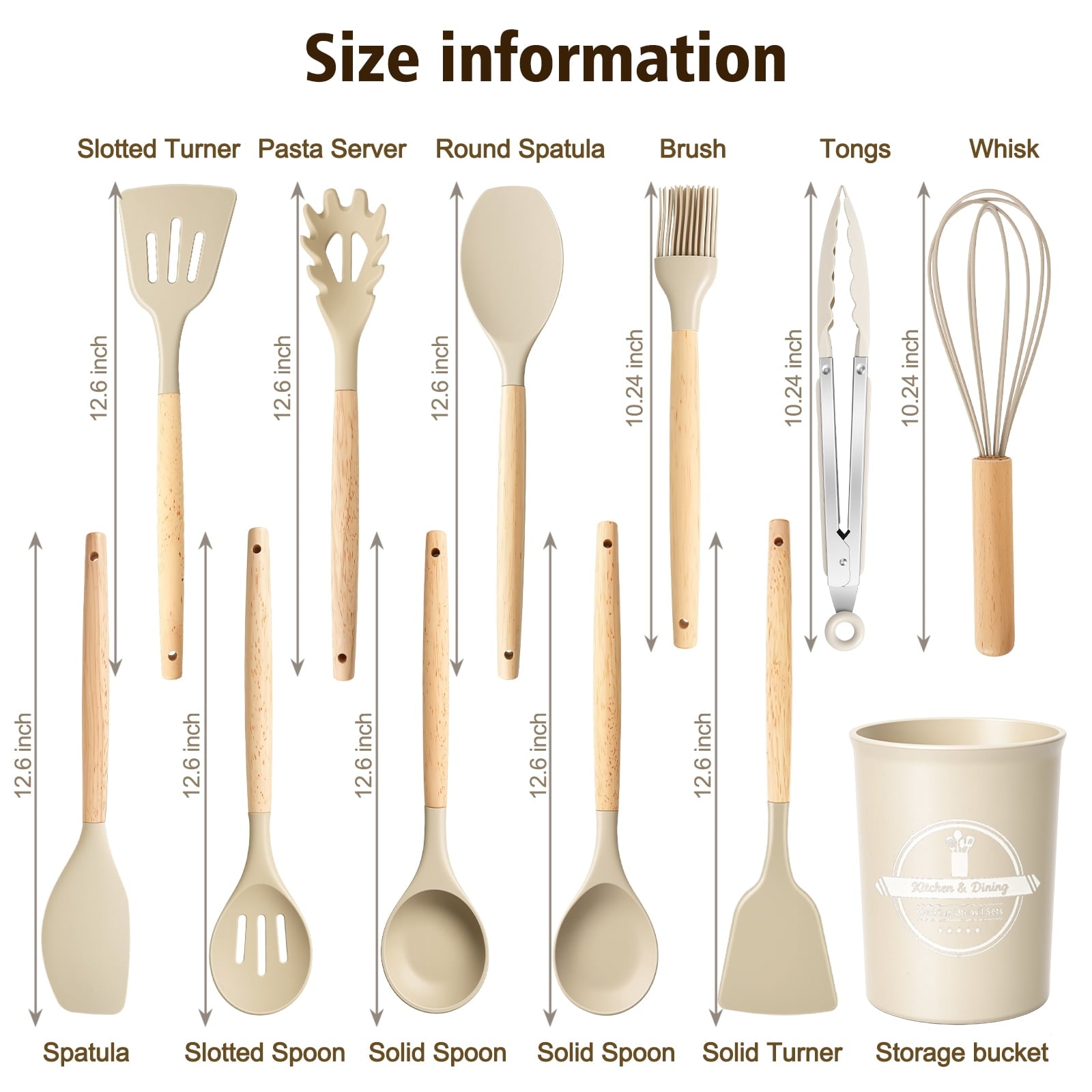Seamless One-Piece Silicone Cooking Utensils Set, Heat Resistant Kitchen Tools, 36 PCS Non-Stick Silicone Cooking Kitchen Utensils, Khaki - Ergonomic Kitchen Tongs and Cooking Spoon Utensil Detail