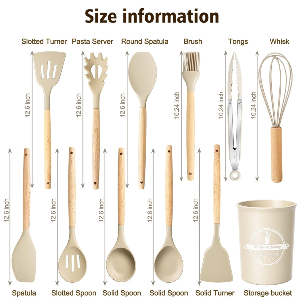 Chef-Quality Silicone Cooking Utensils Set, Heat Resistant Kitchen Tools, 36 PCS Non-Stick Silicone Cooking Kitchen Utensils, Khaki - Multi-Purpose Hand Tool for Daily Meal Prep Detail