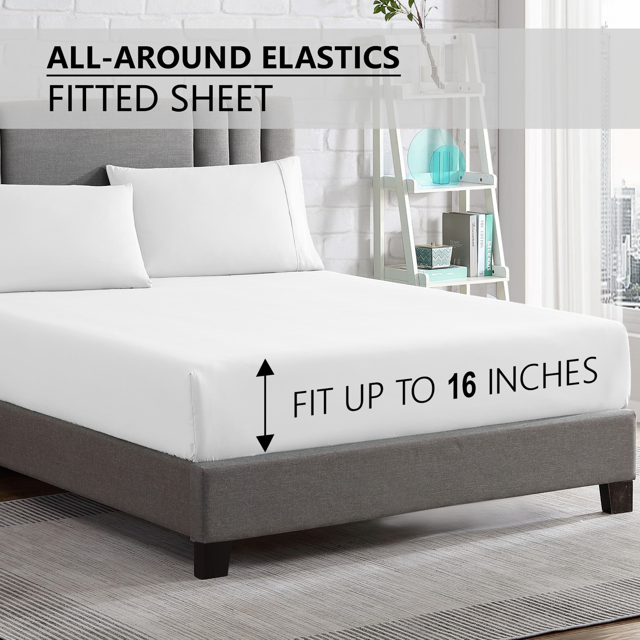 Wrinkle-Resistant Queen Size 6 Piece Bed Sheet Set White - Ultra Soft Microfiber Deep Pocket Wrinkle Free - Breathable Egyptian Cotton Flat & Fitted Sheets Detail