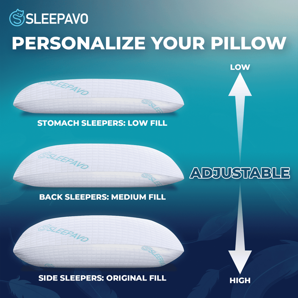 Ergonomic Memory Foam Adjustable Shredded Memory Foam Pillow Queen Size - Soft or Firm Rayon Derived for Side Sleepers, Stomach & Back - Co... - Hotel Quality Plush Sleeping Pillows Detail