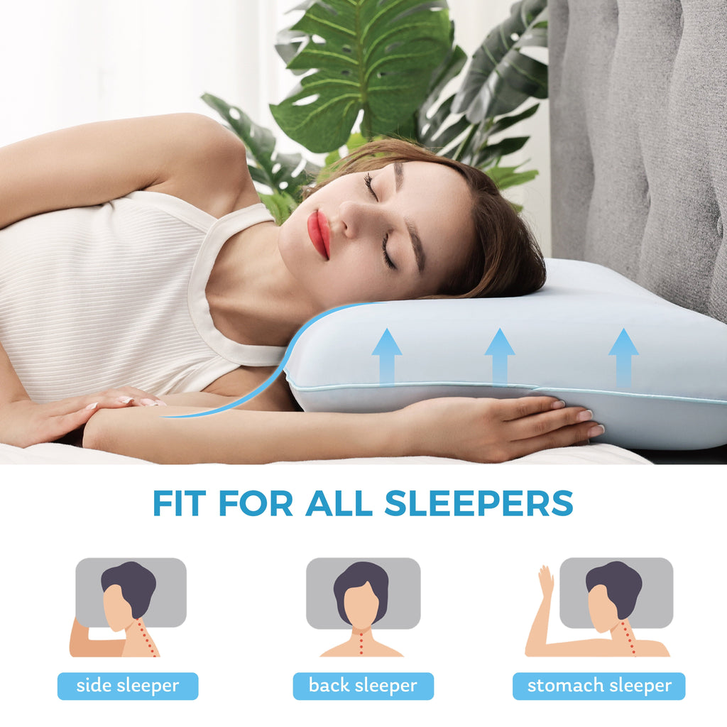 Orthopedic Support Memory Foam Pillow, Cooling Gel Bed Pillow, Queen, Blue - Ergonomic Memory Foam Pillow for Neck Pain Support Detail