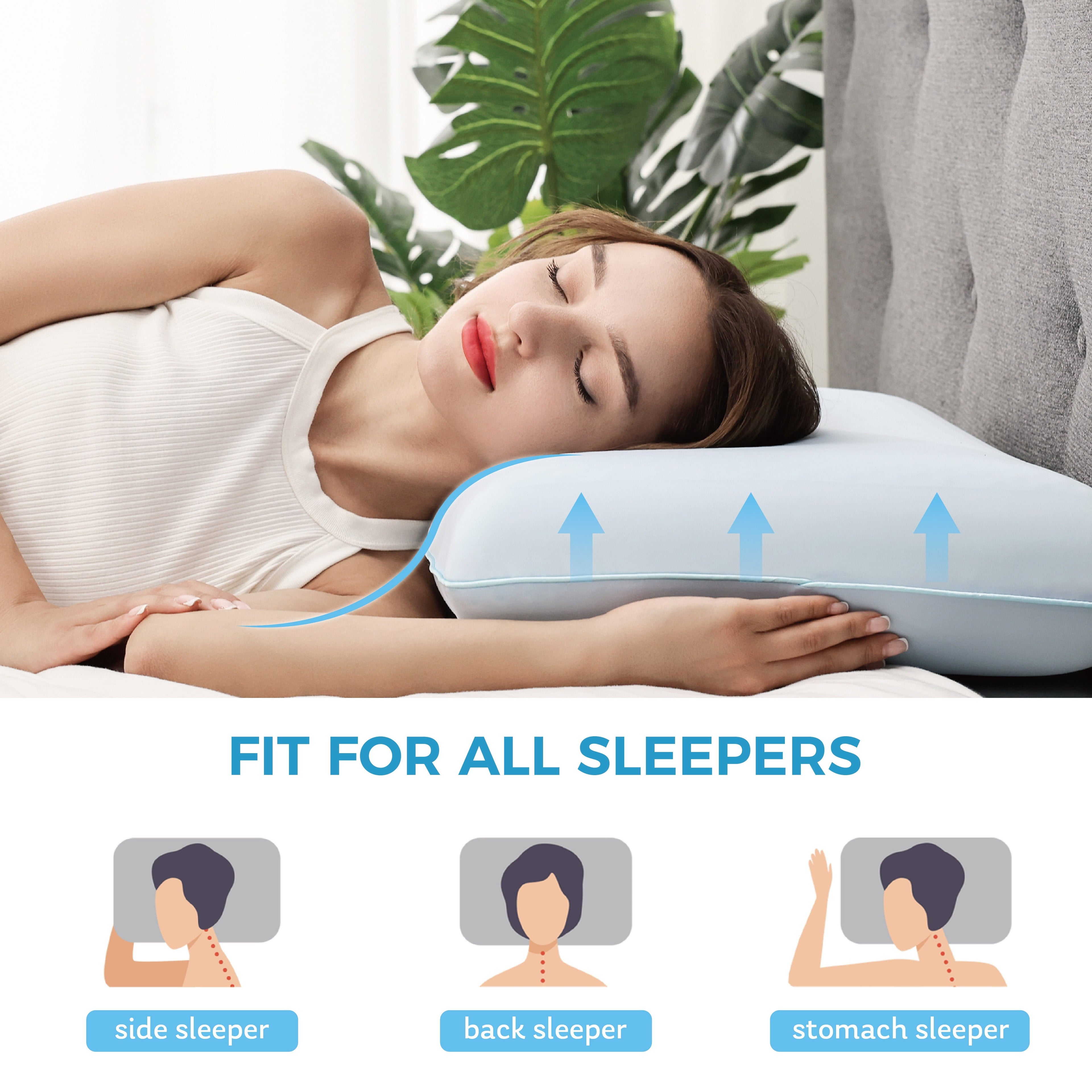 Orthopedic Support Memory Foam Pillow, Cooling Gel Bed Pillow, Queen, Blue - Ergonomic Memory Foam Pillow for Neck Pain Support Detail