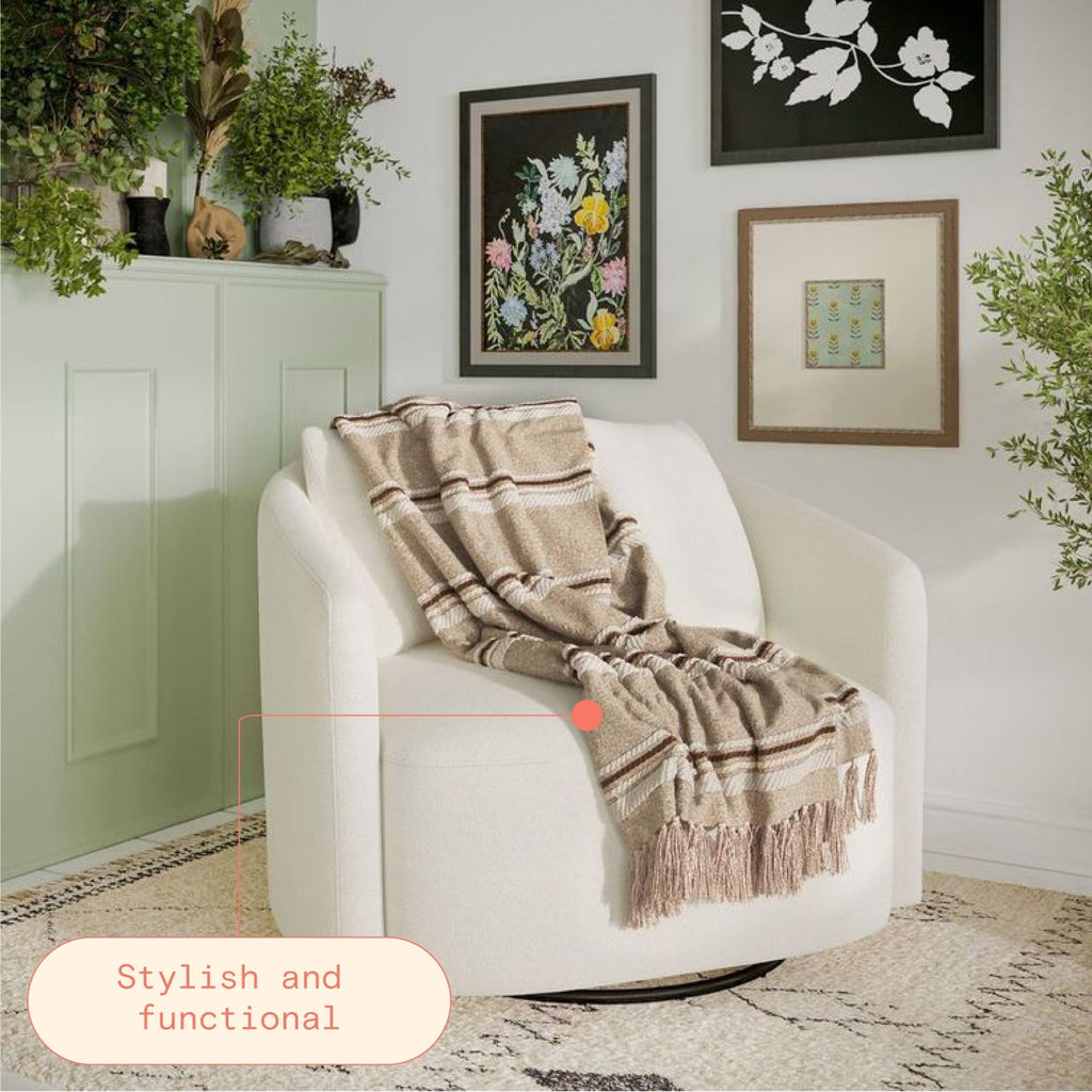 Lightweight Warm 60" x 50" Cozy Striped Porcini Chenille Throw - Cozy Fleece Throw Blanket for Couch & Bed Detail