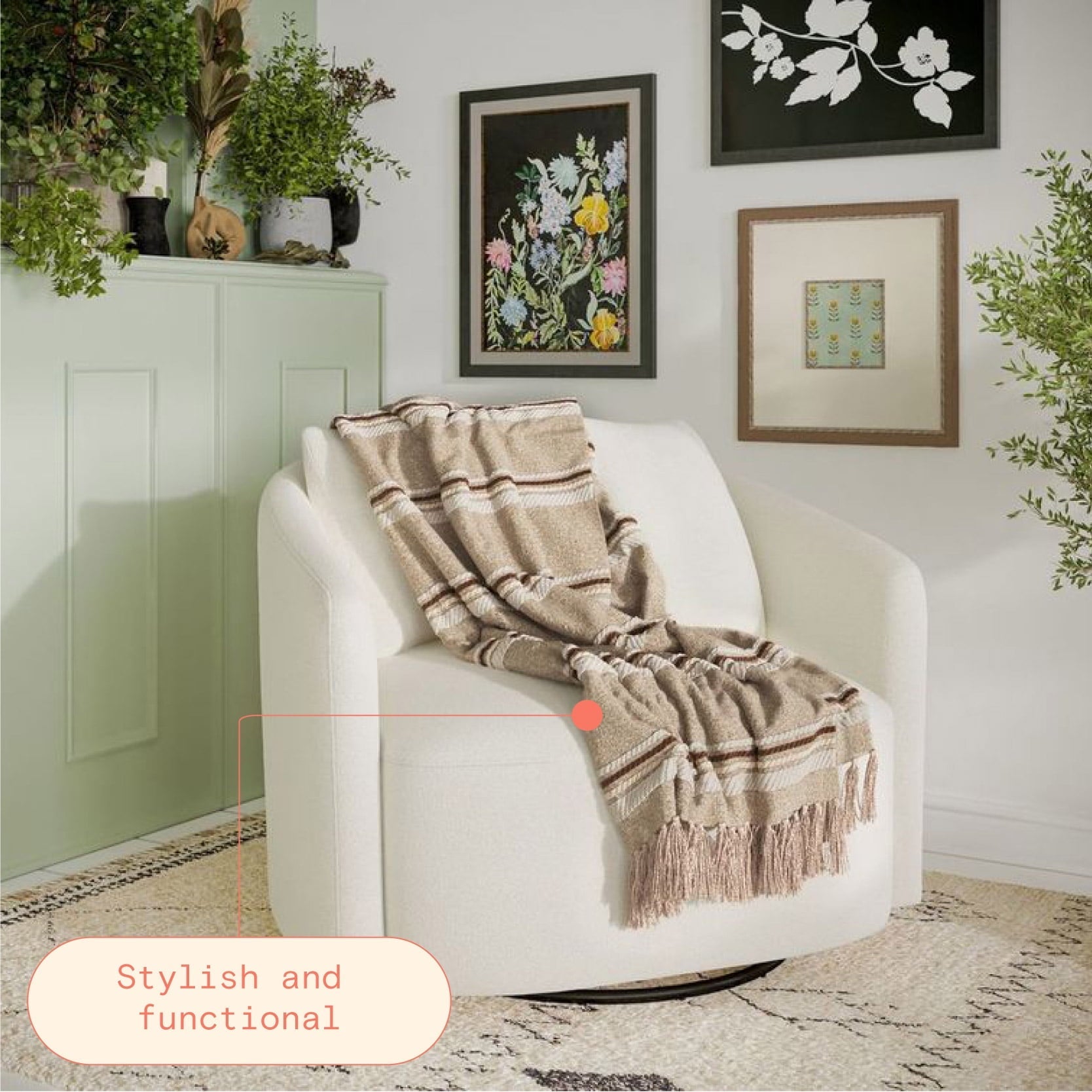 Lightweight Warm 60" x 50" Cozy Striped Porcini Chenille Throw - Cozy Fleece Throw Blanket for Couch & Bed Detail